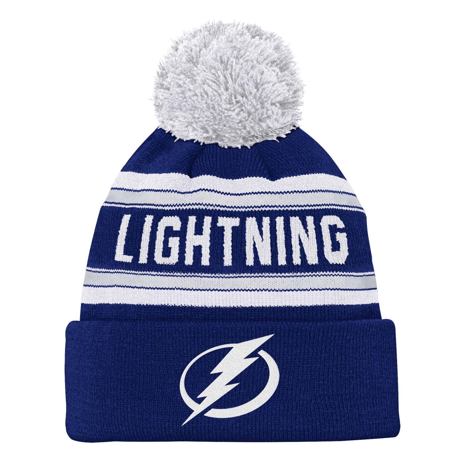 Youth Tampa Bay Lightning Jacquard Cuffed Knit Hat with Pom
