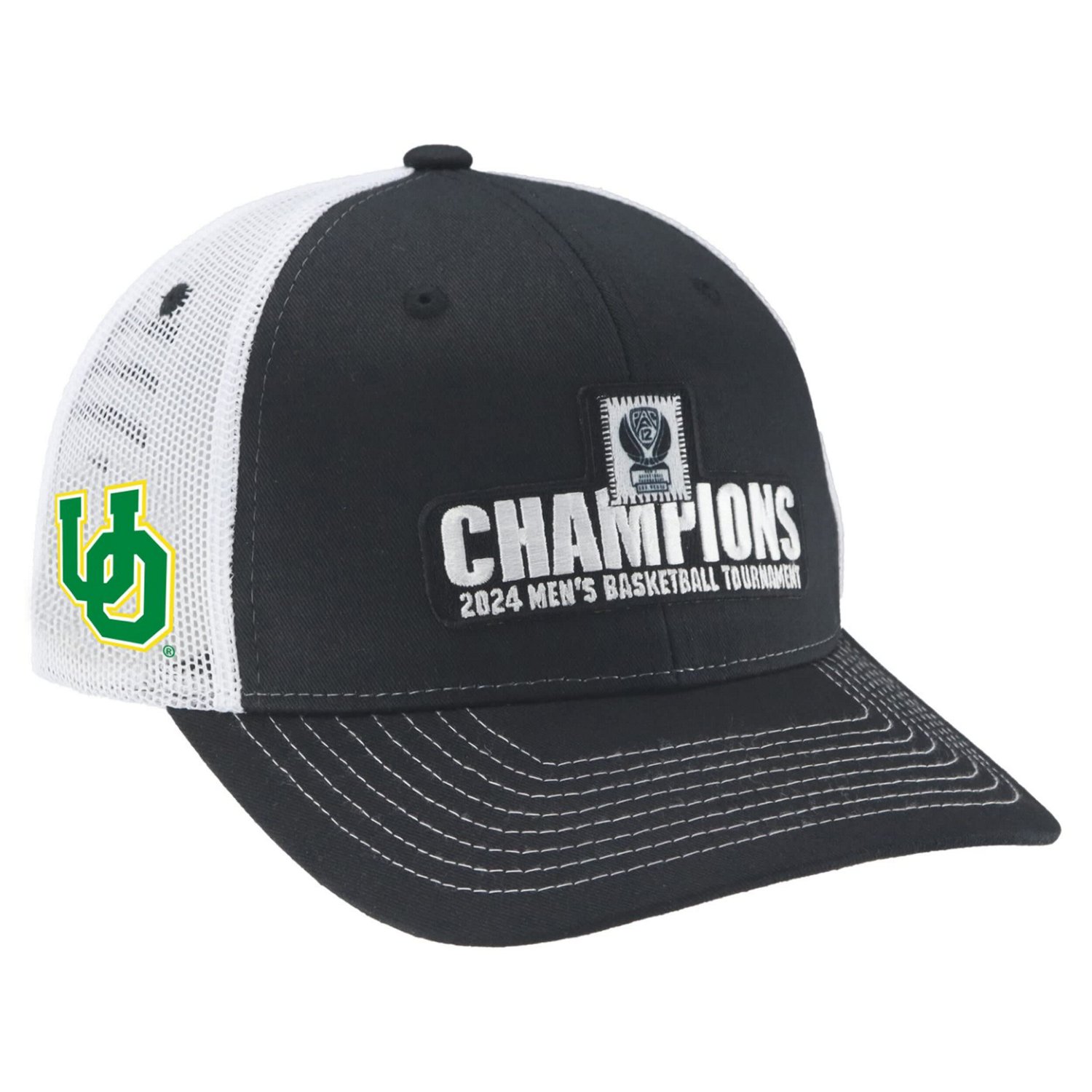 Zephyr Oregon Ducks 2024 Pac-12 Basketball Conference Tournament Champions Locker Room Adjustable Trucker Hat