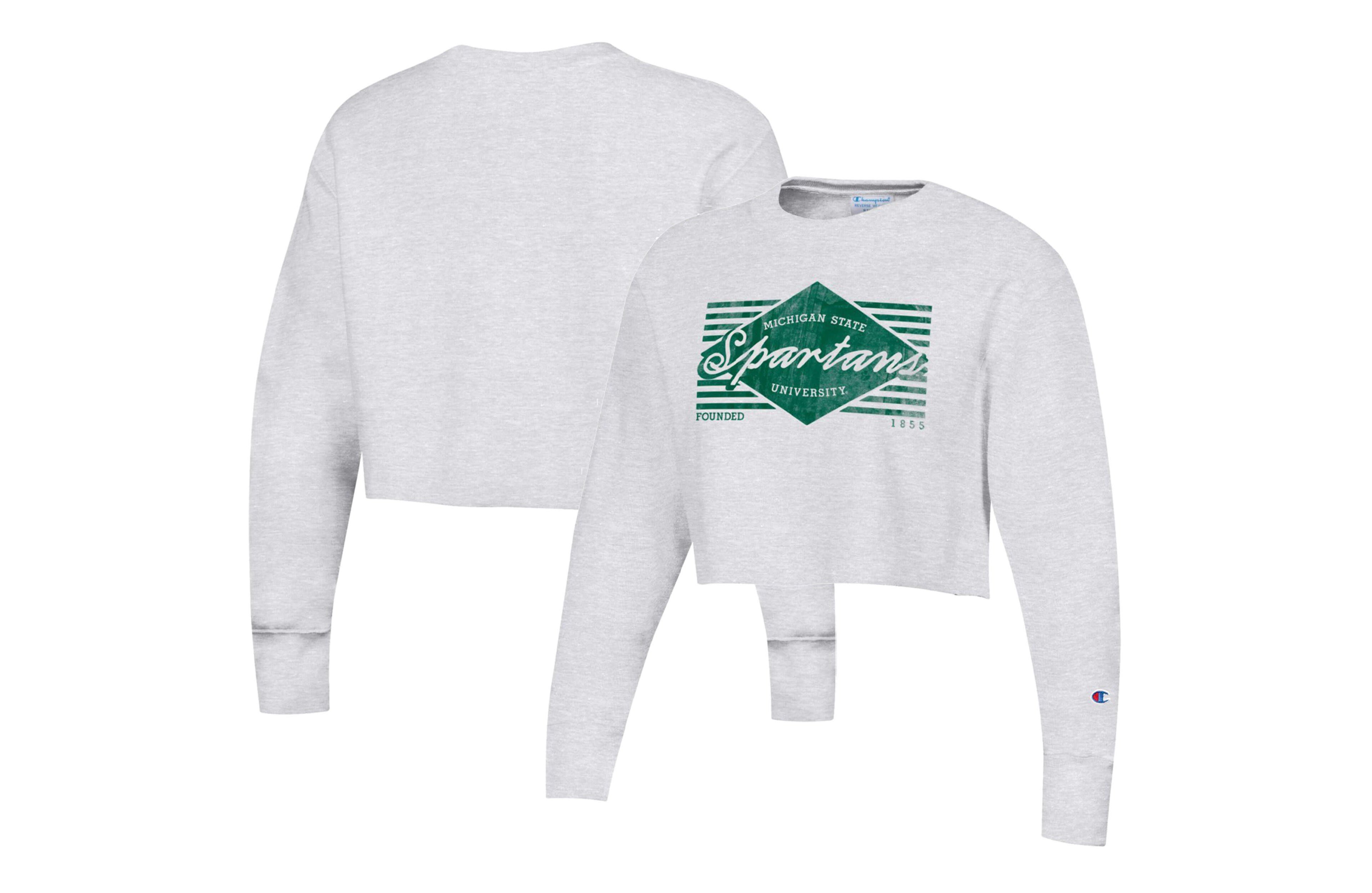 Champion Michigan State Spartans Reverse Weave Cropped Pullover Sweatshirt