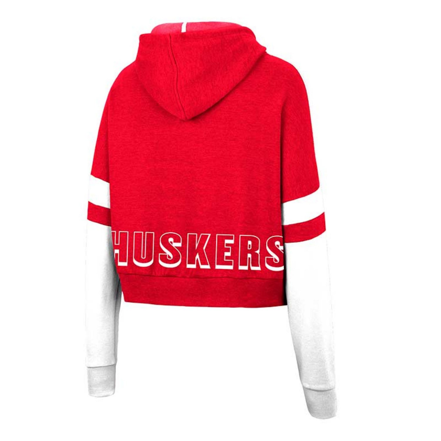 Colosseum Scarlet Nebraska Huskers Throwback Stripe Arch Logo Cropped Pullover Hoodie