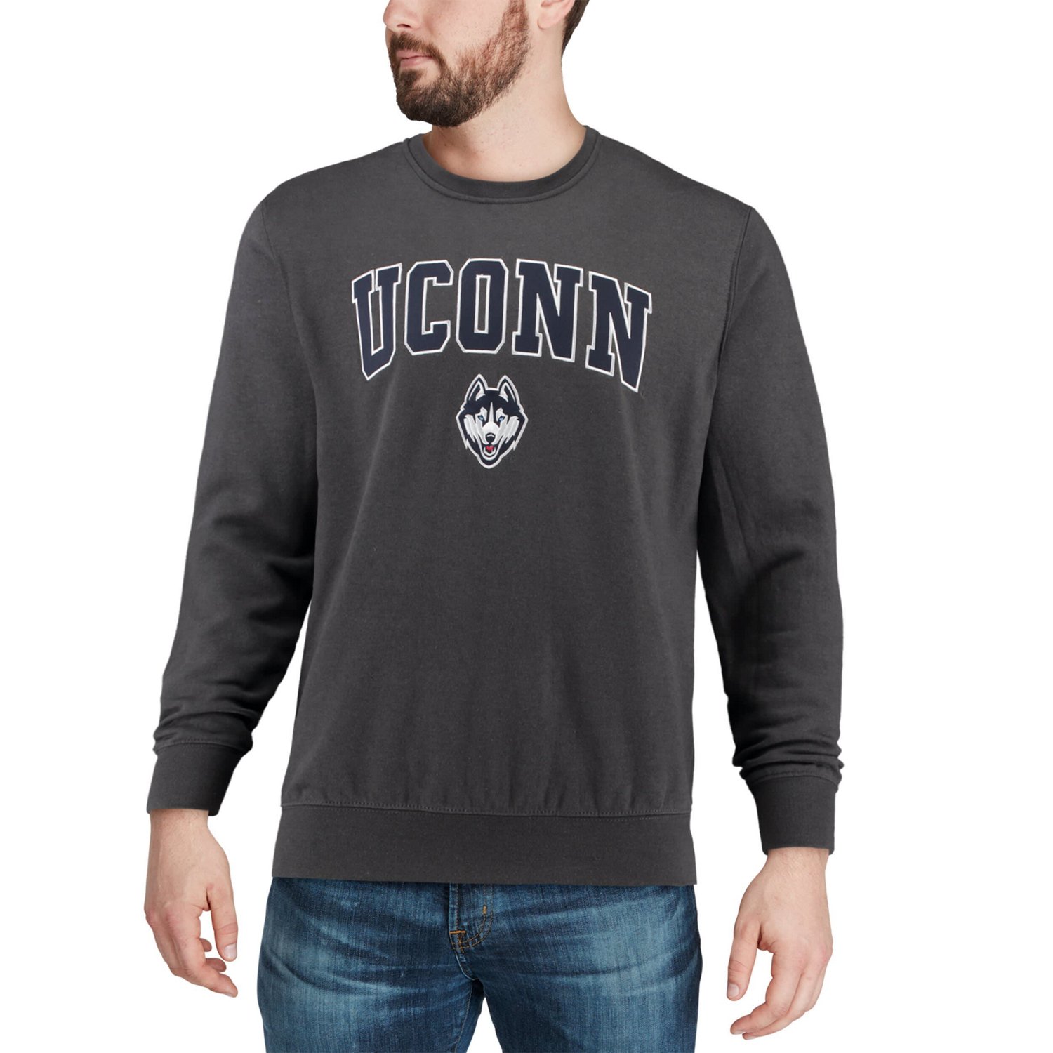 Colosseum UConn Huskies Arch  Logo Crew Neck Sweatshirt