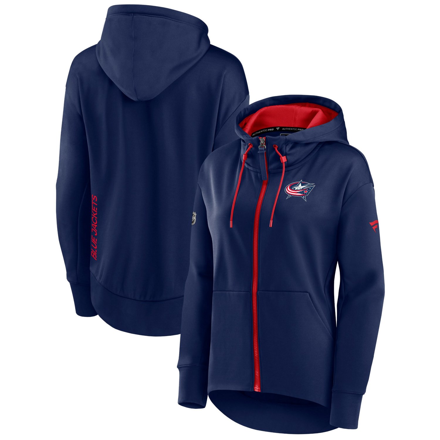Women s Fanatics Branded Navy Columbus Blue Jackets Authentic Pro Rink Full Zip Hoodie