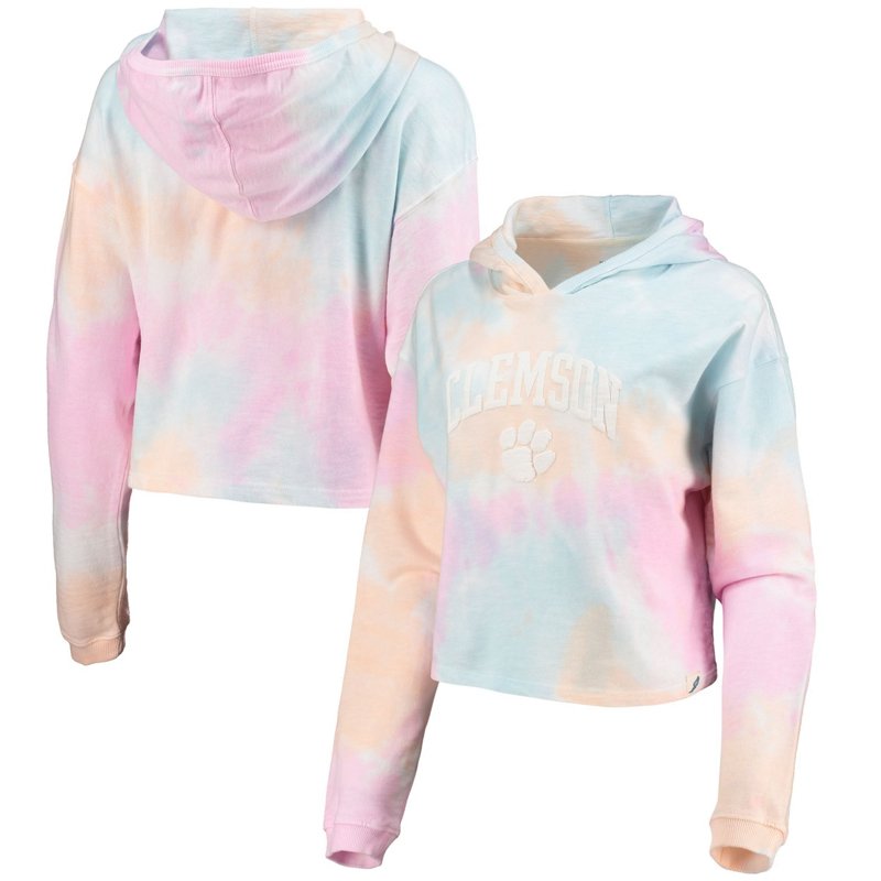 League Collegiate Wear /White Clemson Tigers Tie-Dye Cropped Pullover Hoodie-image
