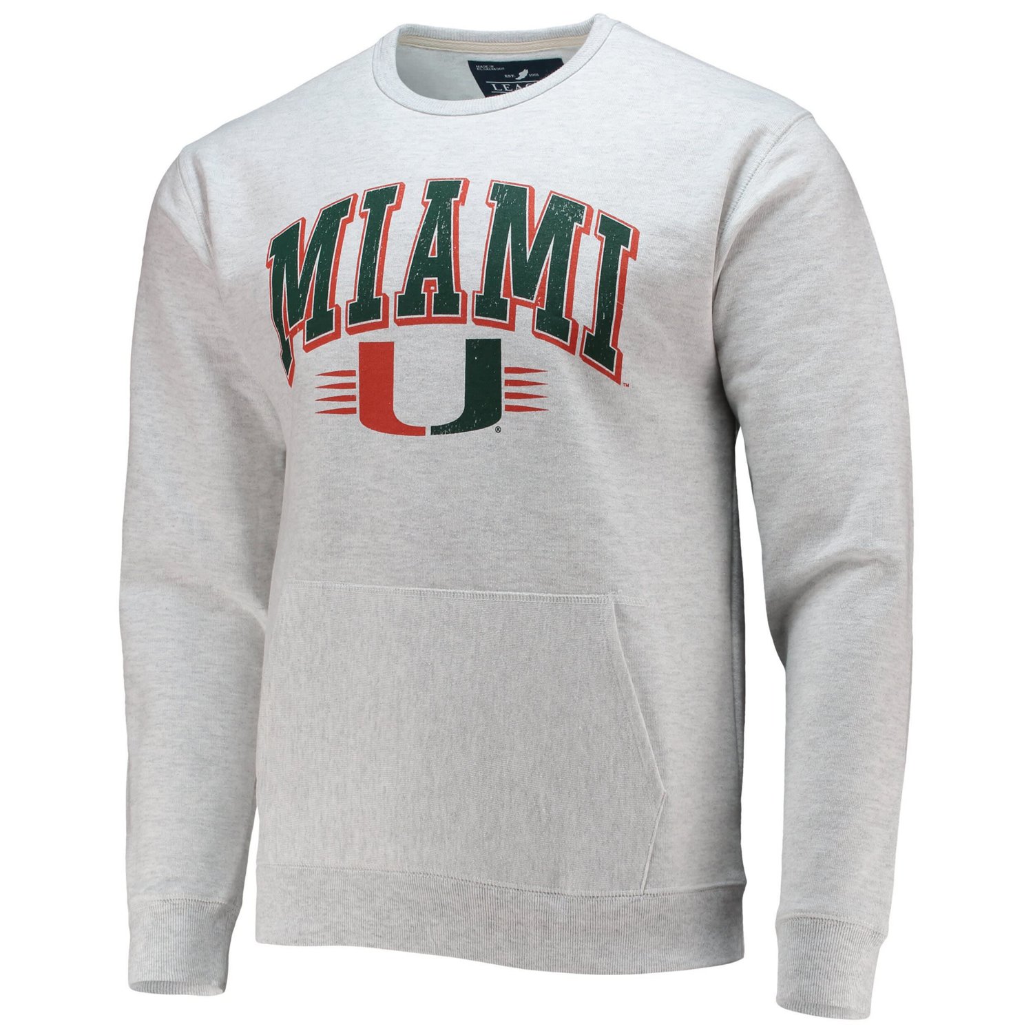 League Collegiate Wear Heathered Gray Miami Hurricanes Upperclassman Pocket Pullover Sweatshirt - view number 2