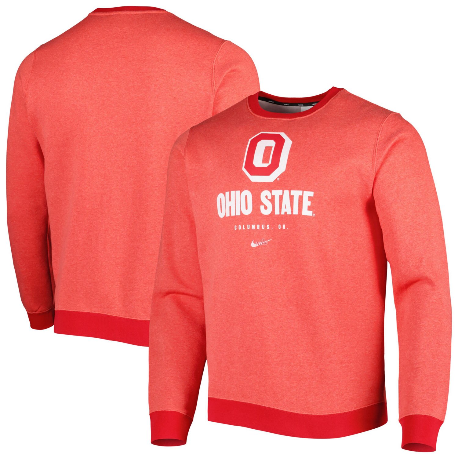 Nike Heathered Ohio State Buckeyes Vault Stack Club Fleece Pullover Sweatshirt