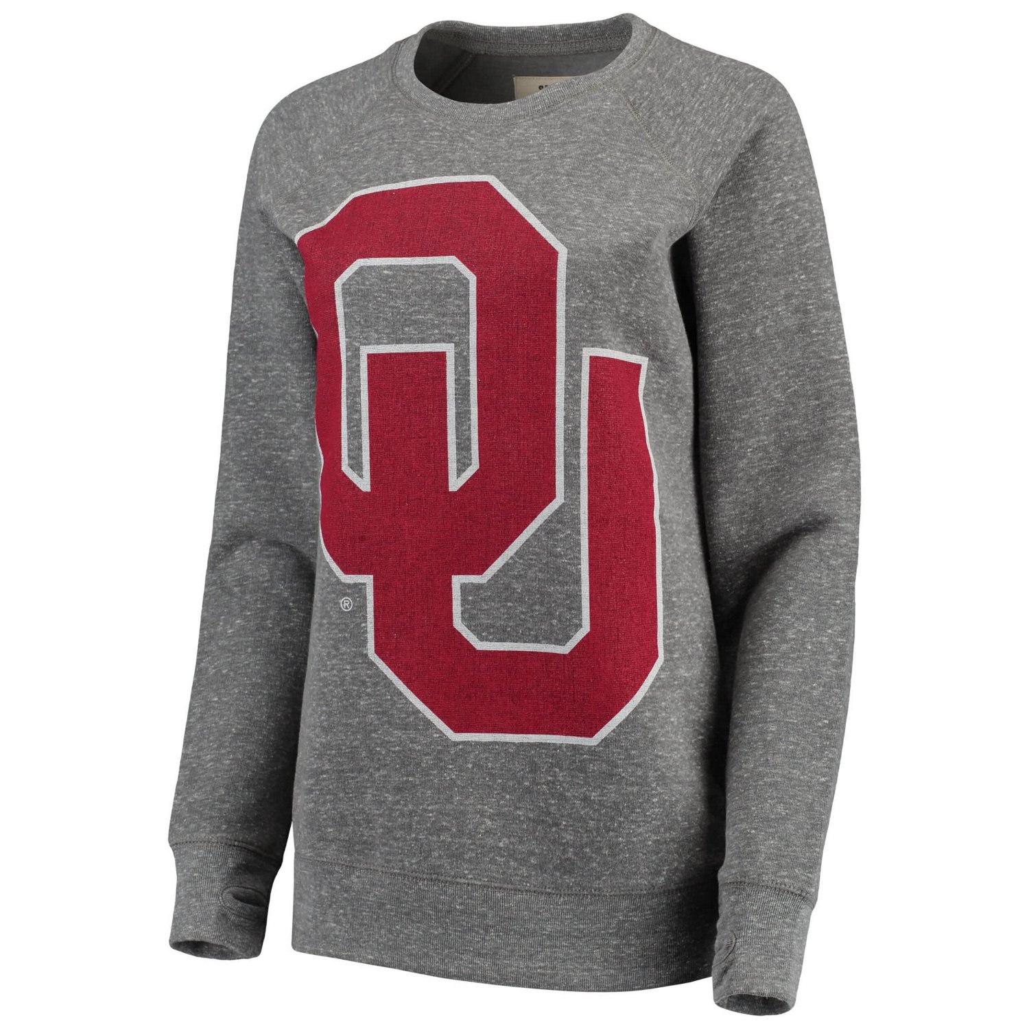 Pressbox Heathered Gray Oklahoma Sooners Big Team Logo Knobi Fleece Tri-Blend Crew Neck Sweatshirt - view number 2
