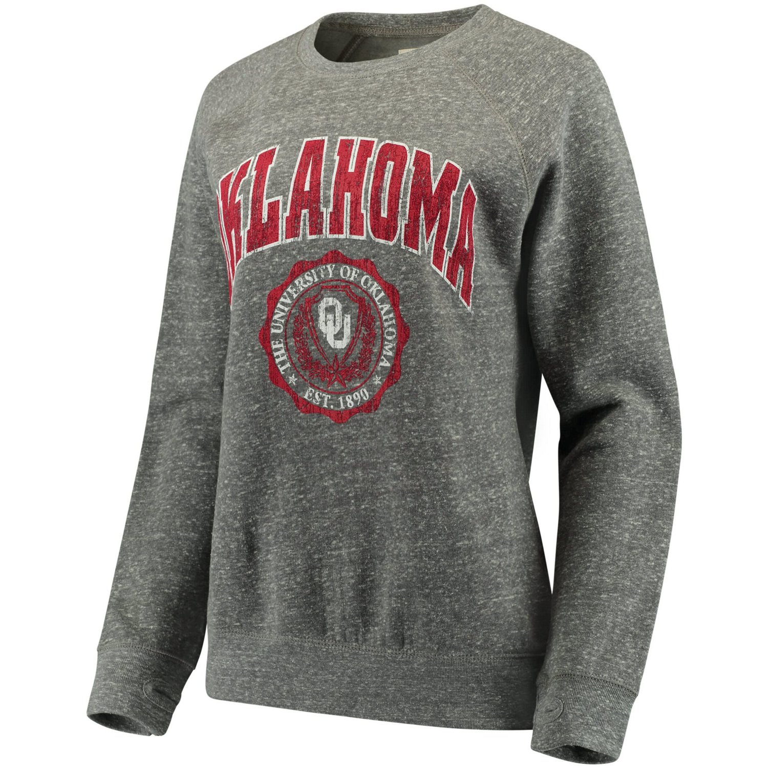 Pressbox Heathered Gray Oklahoma Sooners Edith Vintage Knobi Pullover Sweatshirt