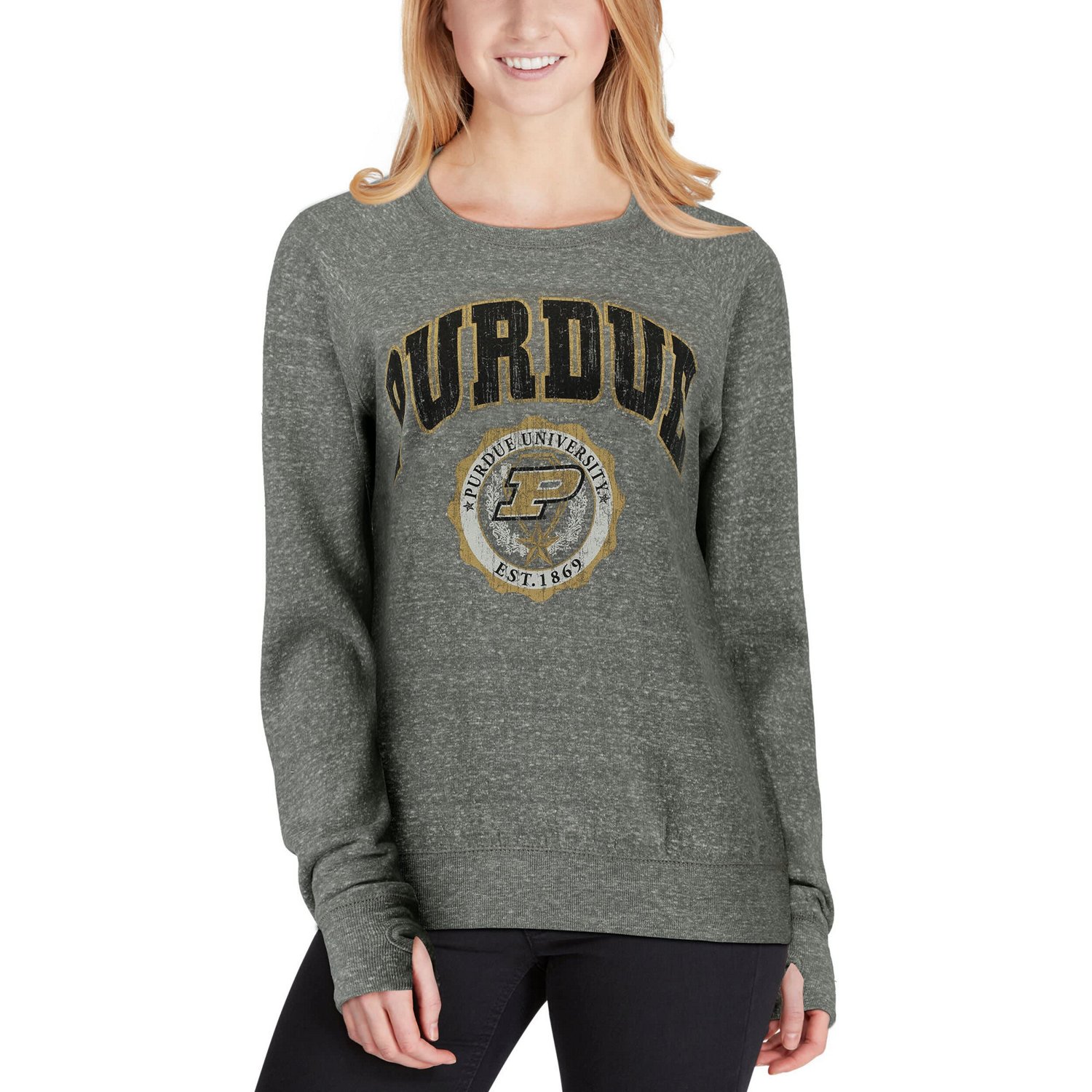 Pressbox Heathered Gray Purdue Boilermakers Edith Vintage Knobi Pullover Sweatshirt - view number 4