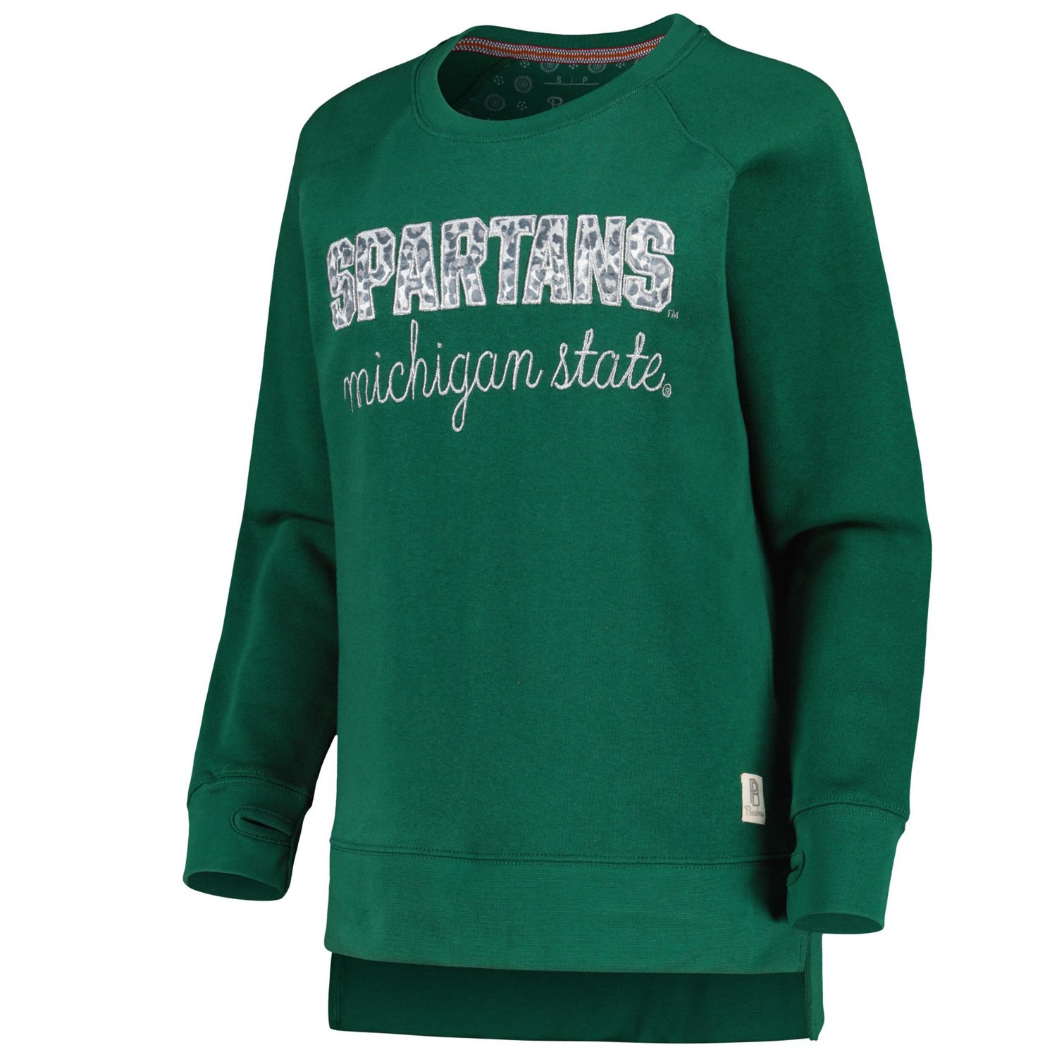 Pressbox Michigan State Spartans Steamboat Animal Print Raglan Pullover Sweatshirt