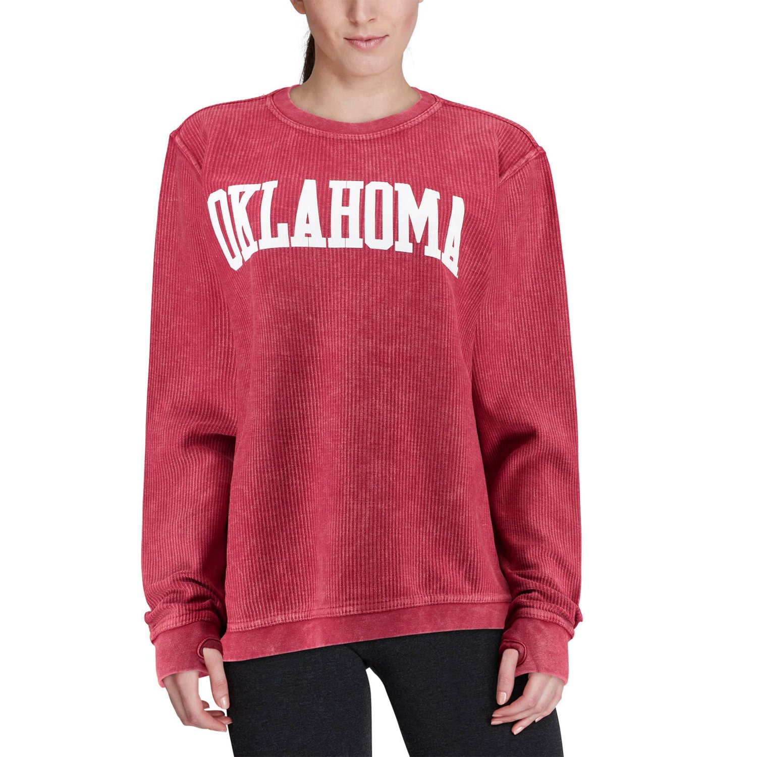 Pressbox Oklahoma Sooners Comfy Cord Vintage Wash Basic Arch Pullover Sweatshirt - view number 4