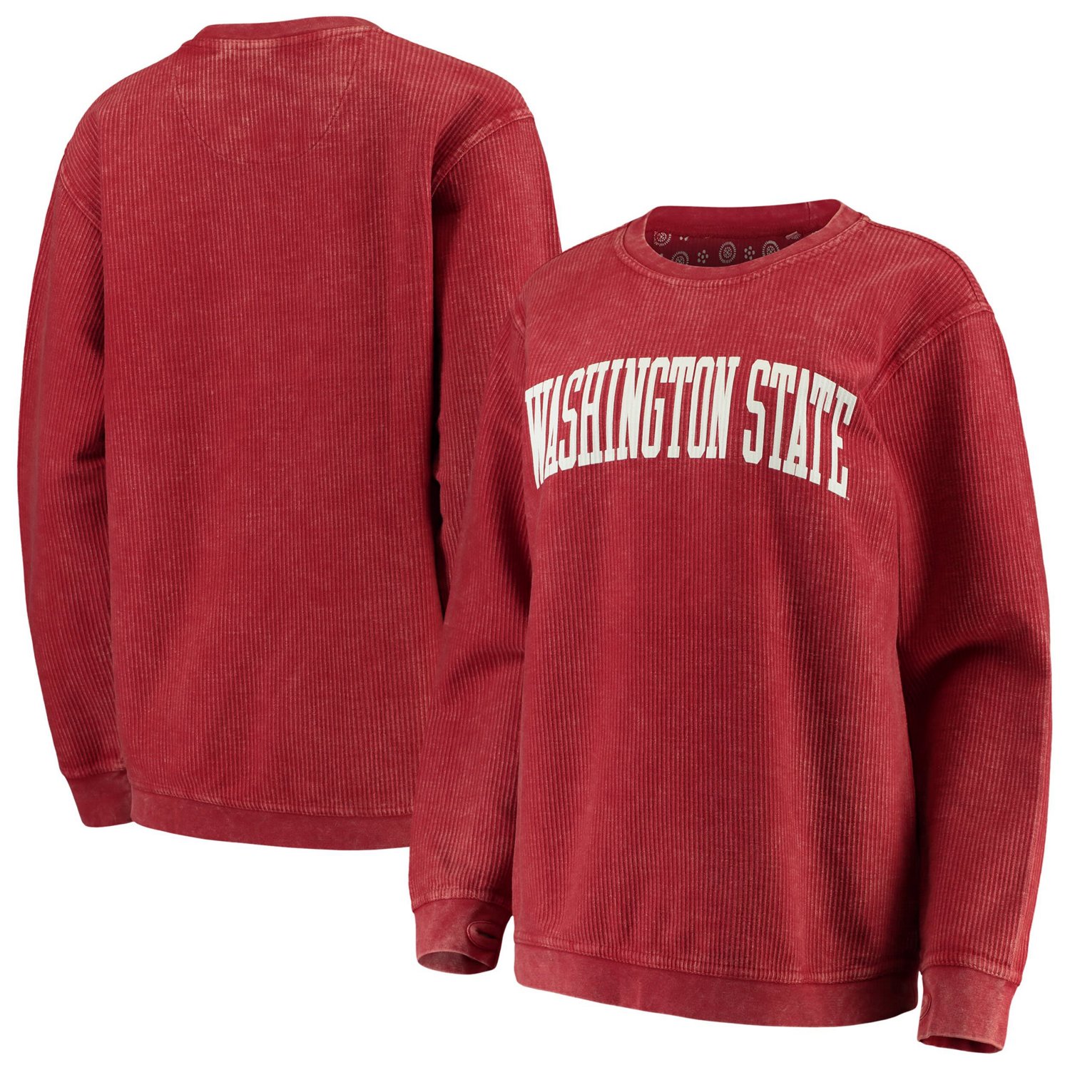 Pressbox Washington State Cougars Comfy Cord Vintage Wash Basic Arch Pullover Sweatshirt