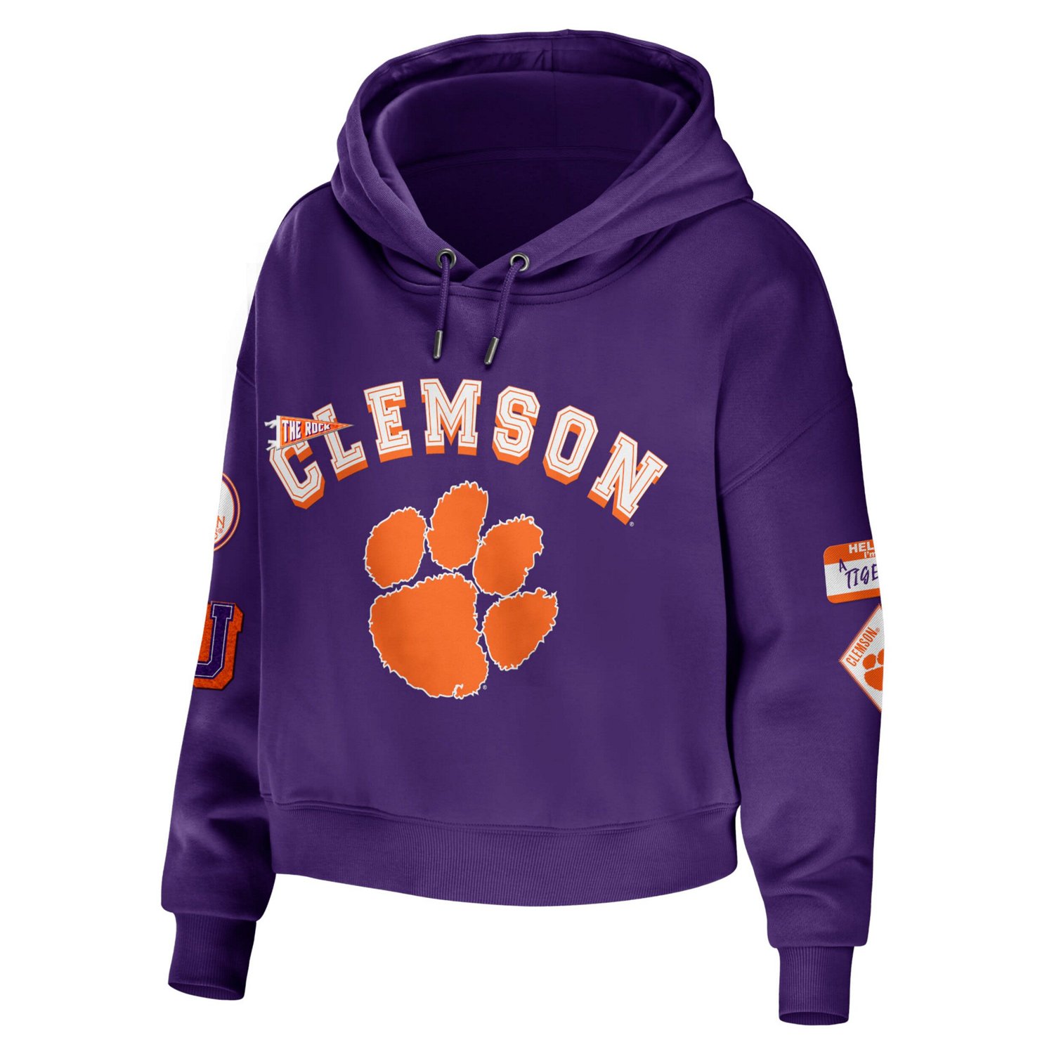 WEAR by Erin Andrews Clemson Tigers Mixed Media Cropped Pullover Hoodie