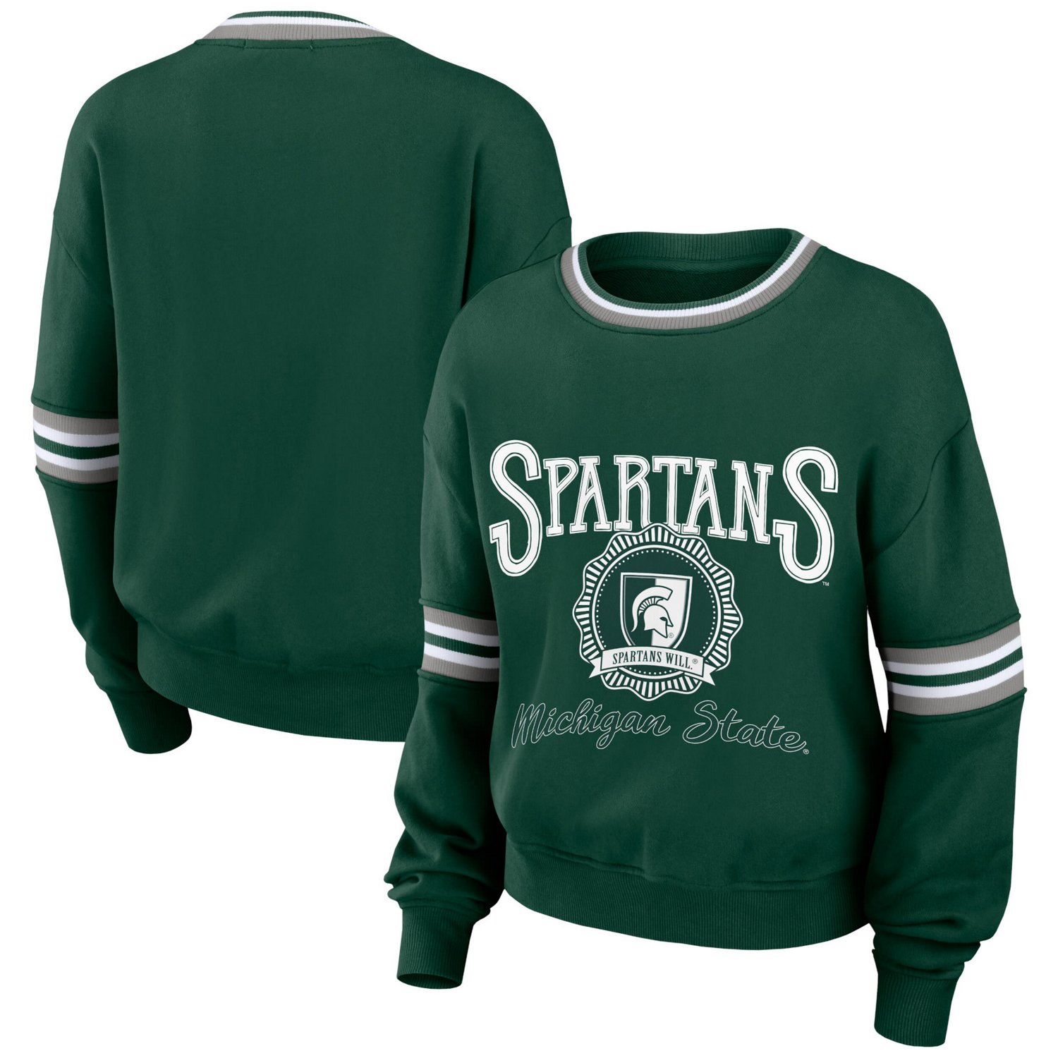 WEAR by Erin Andrews Forest Michigan State Spartans Vintage Pullover Sweatshirt