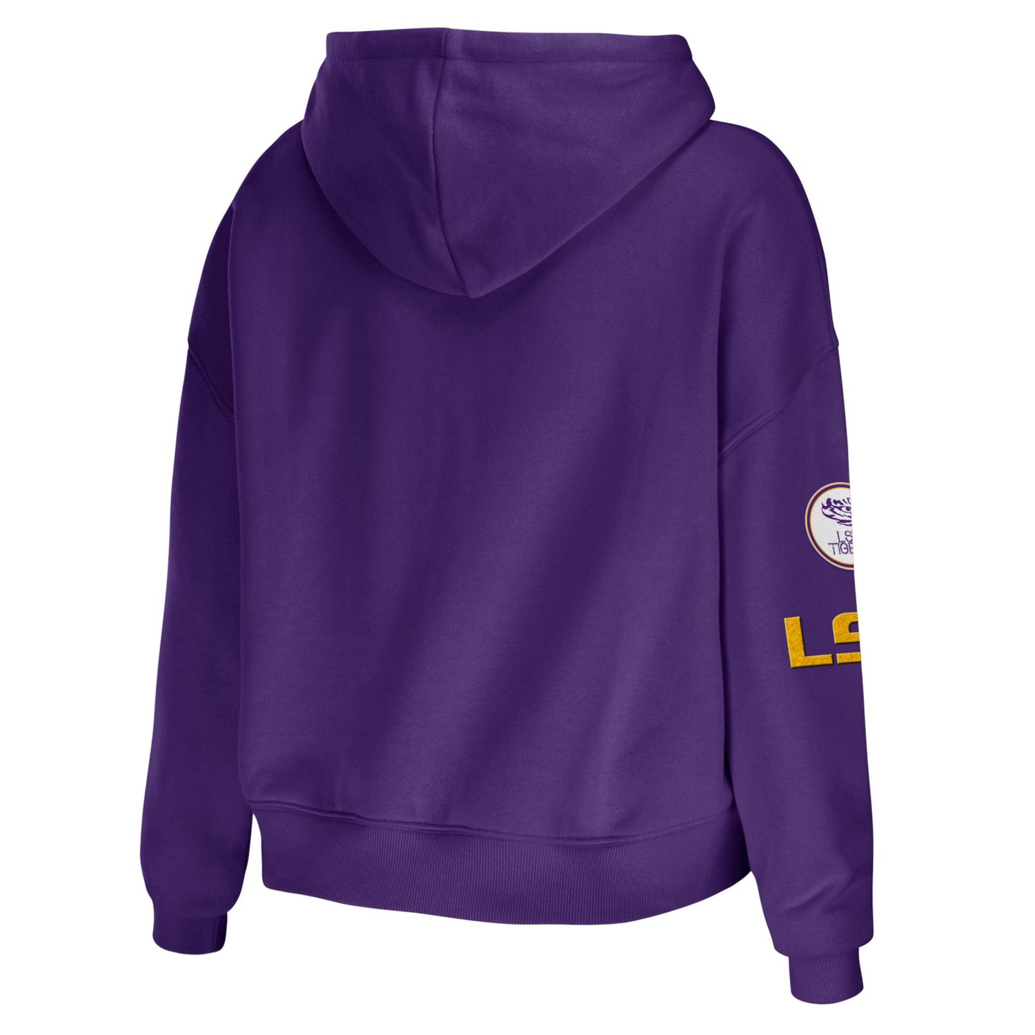 WEAR by Erin Andrews LSU Tigers Mixed Media Cropped Pullover Hoodie - view number 3