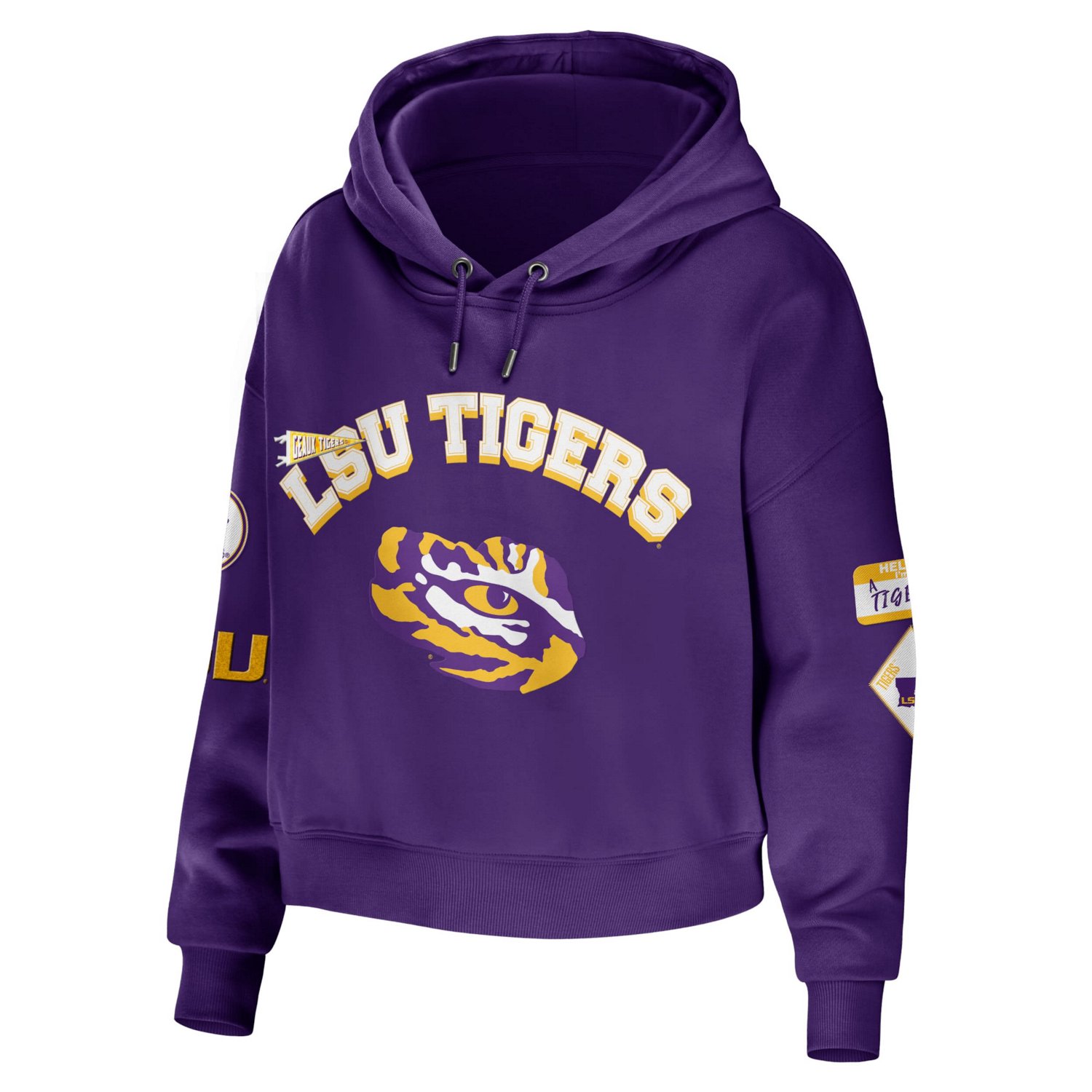 WEAR by Erin Andrews LSU Tigers Mixed Media Cropped Pullover Hoodie - view number 2