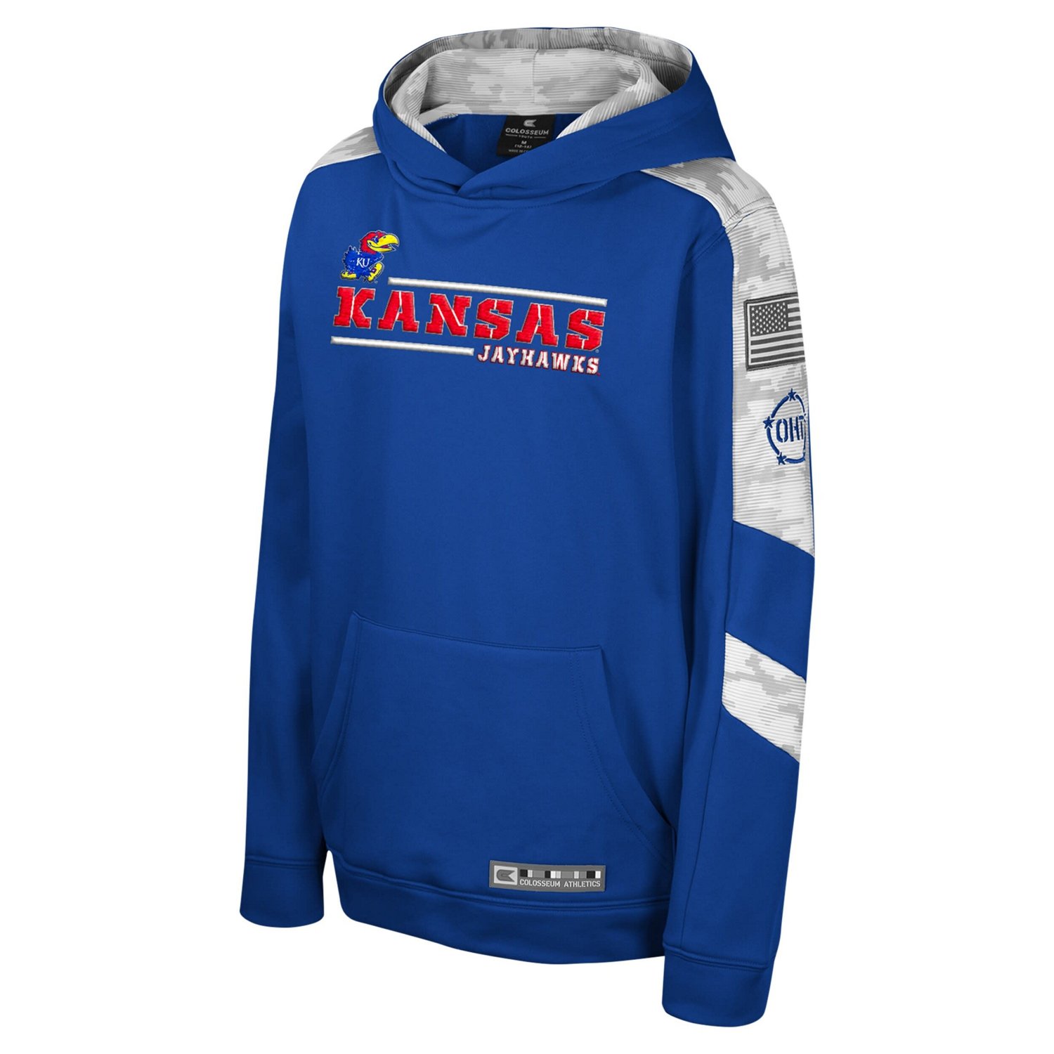 Youth Colosseum Kansas Jayhawks OHT Military Appreciation Cyclone Digital Camo Pullover Hoodie                                   - view number 2