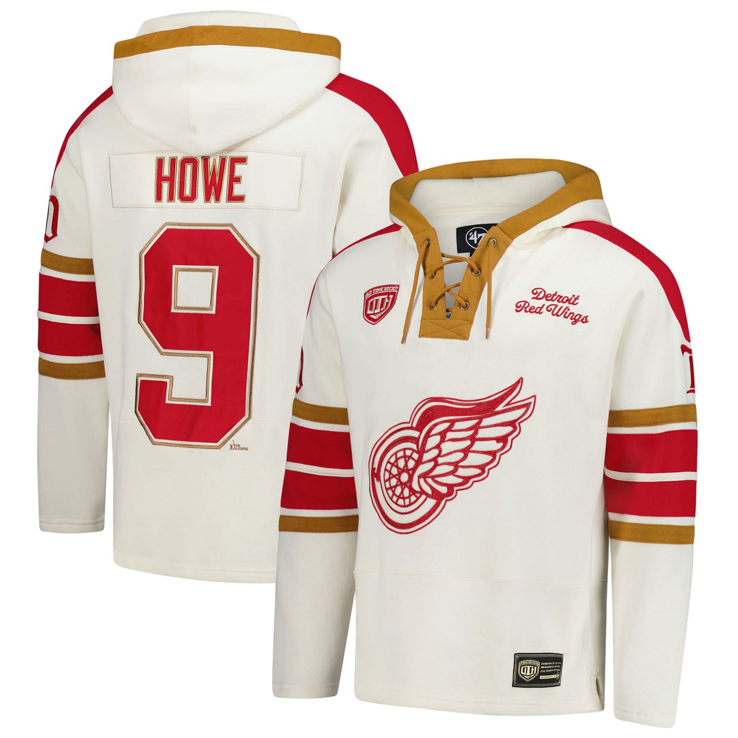 '47 Gordie Howe Detroit Red Wings Blue Line Heritage Name  Number Lace-Up Pullover Hoodie