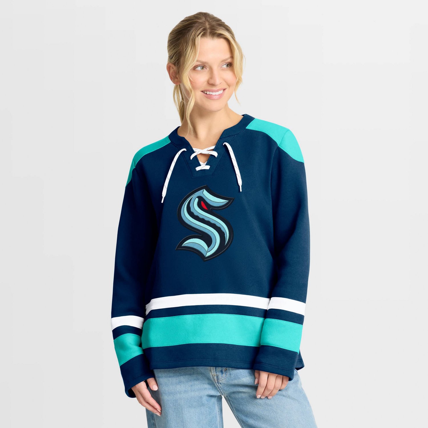 Fanatics Deep Sea Seattle Kraken Icing Long Sleeve Lace Up Sweatshirt