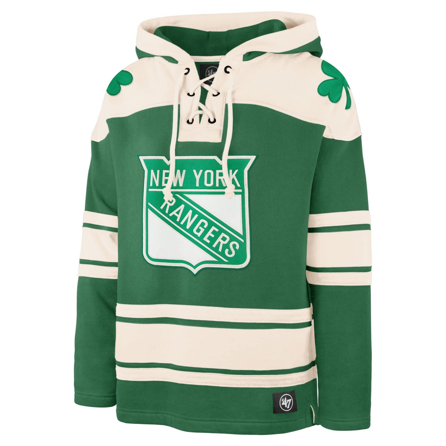 '47 Artemi Panarin Kelly New York Rangers St Patrick's Day Player Name  Number Lacer Pullover Hoodie - view number 2