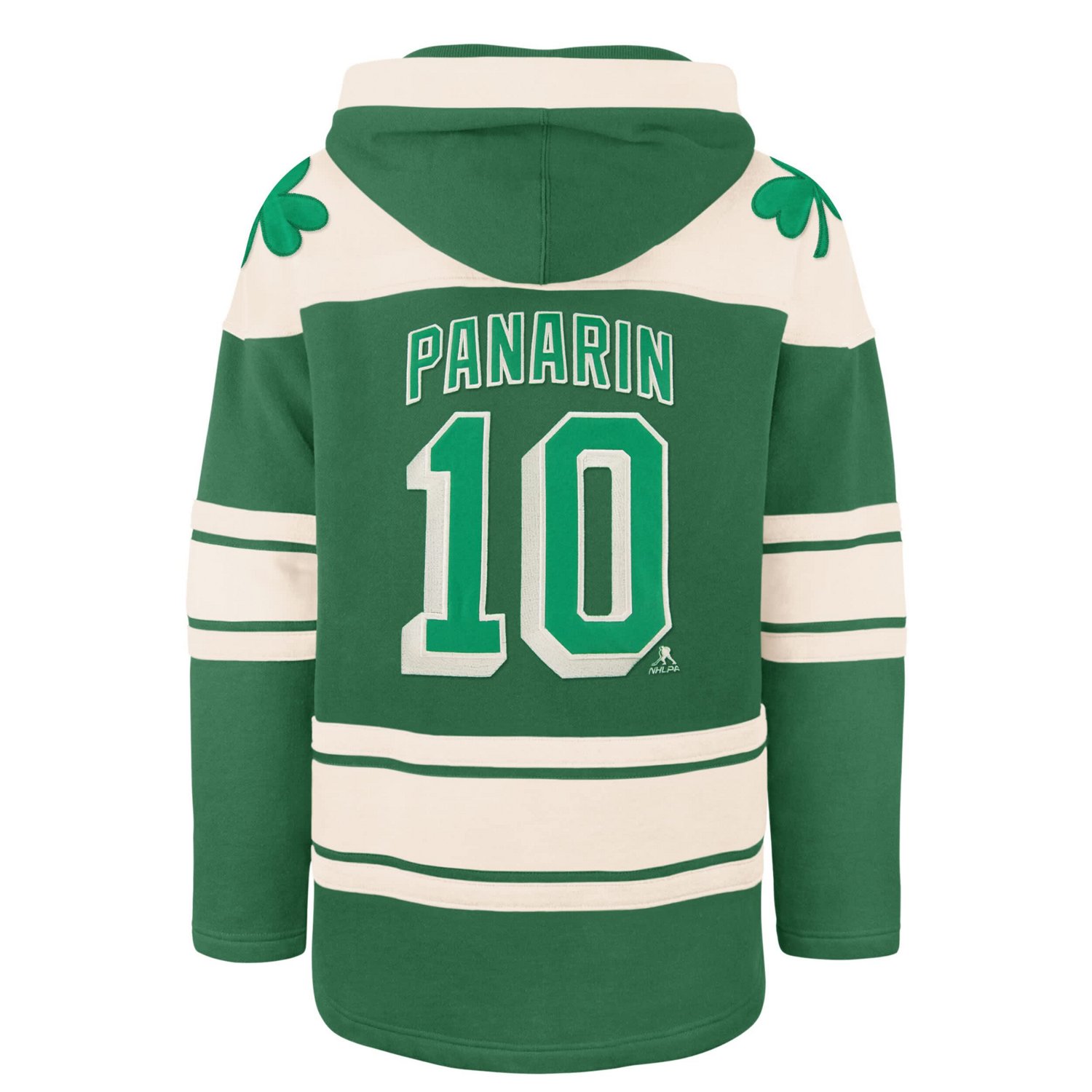 '47 Artemi Panarin Kelly New York Rangers St Patrick's Day Player Name  Number Lacer Pullover Hoodie - view number 3