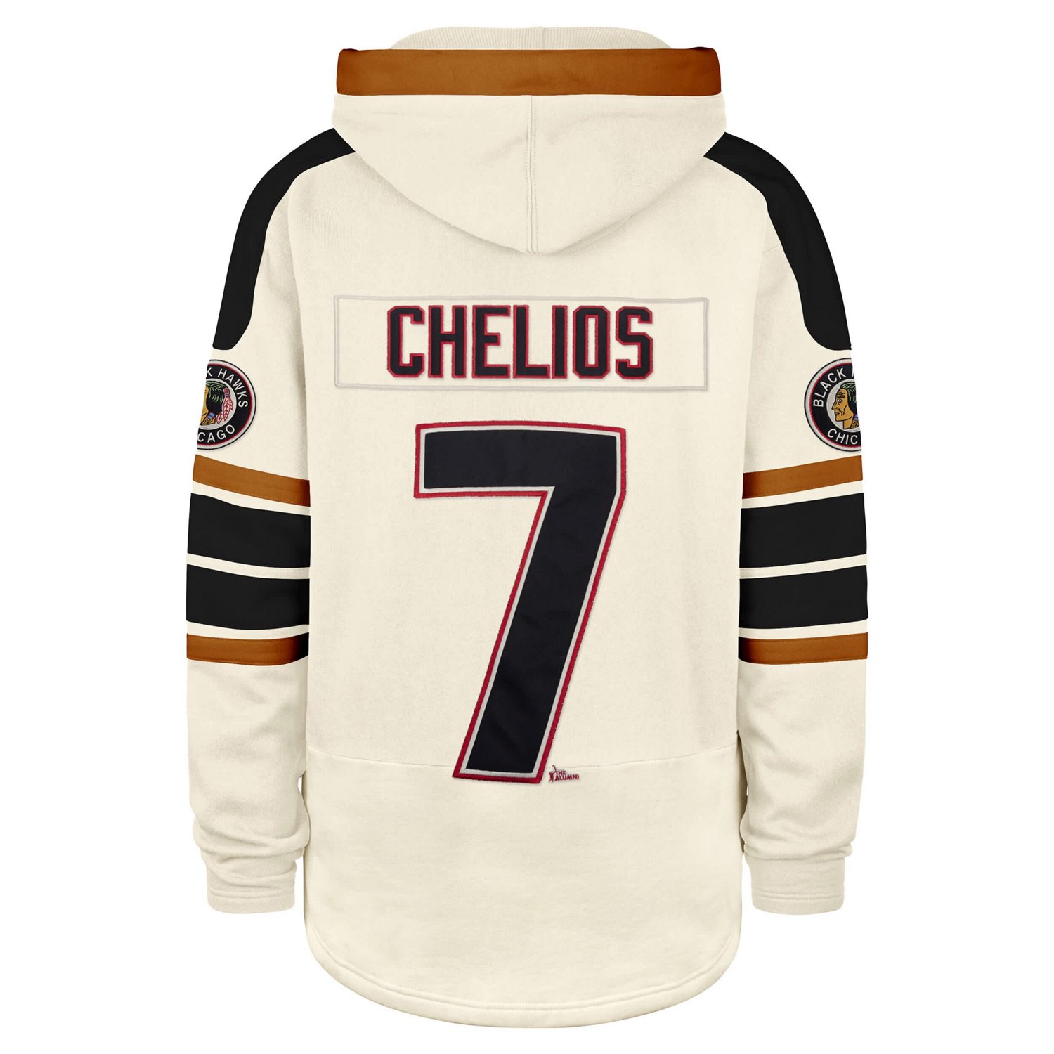 '47 Chris Chelios Chicago Blackhawks Blue Line Heritage Name  Number Lace-Up Pullover Hoodie - view number 3