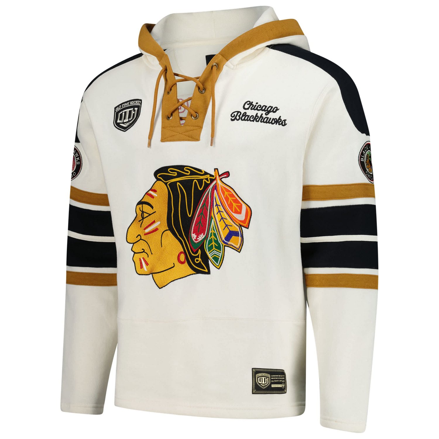 '47 Chris Chelios Chicago Blackhawks Blue Line Heritage Name  Number Lace-Up Pullover Hoodie - view number 2