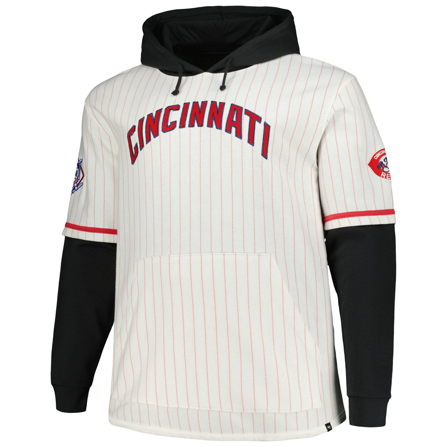 '47 Cincinnati Reds Big  Tall Pinstripe Double Header Collection Pullover Hoodie