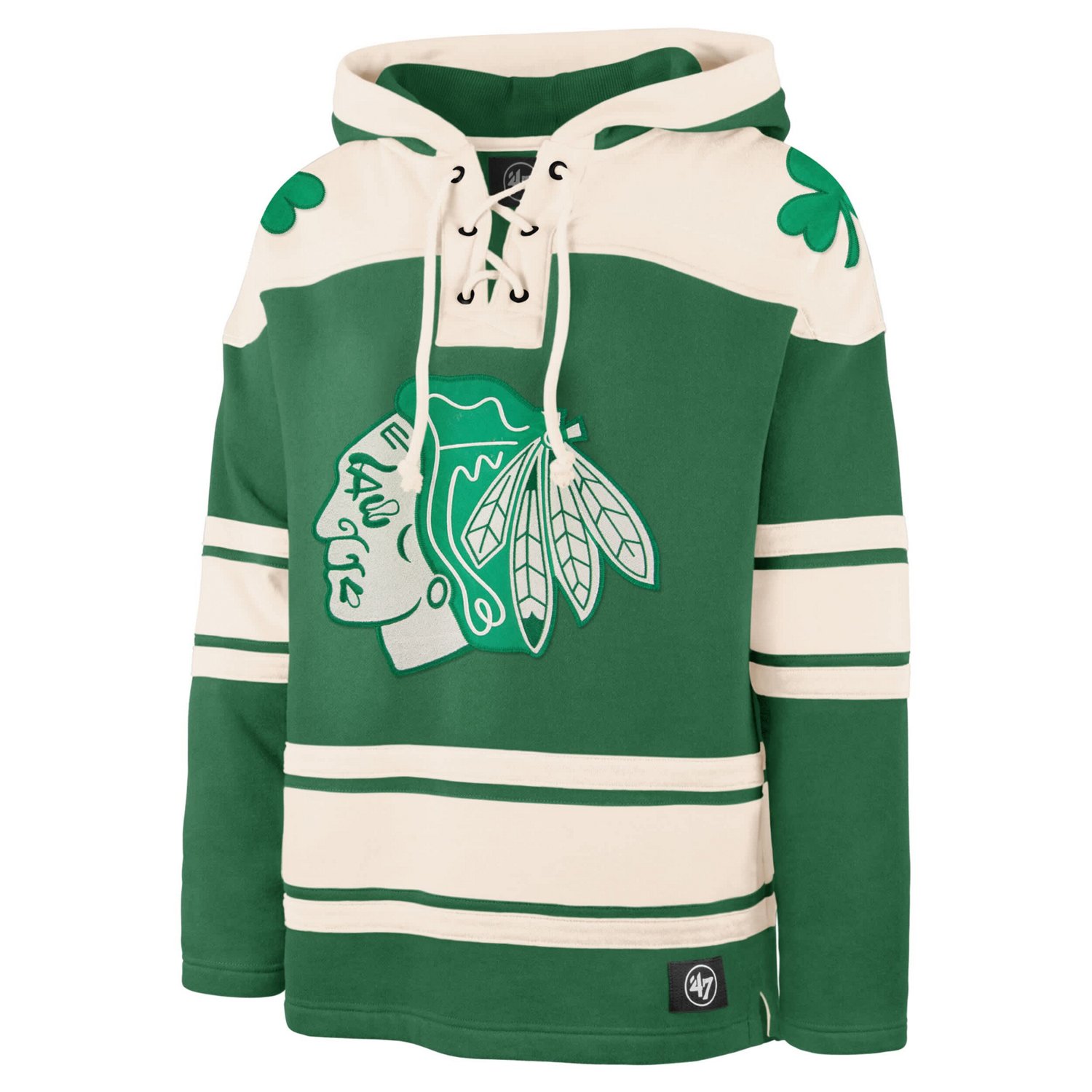 '47 Connor Bedard Kelly Chicago Blackhawks St Patrick's Day Player Name  Number Lacer Pullover Hoodie - view number 2
