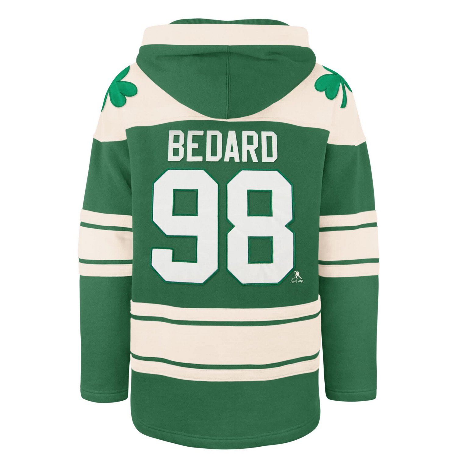 '47 Connor Bedard Kelly Chicago Blackhawks St Patrick's Day Player Name  Number Lacer Pullover Hoodie - view number 3