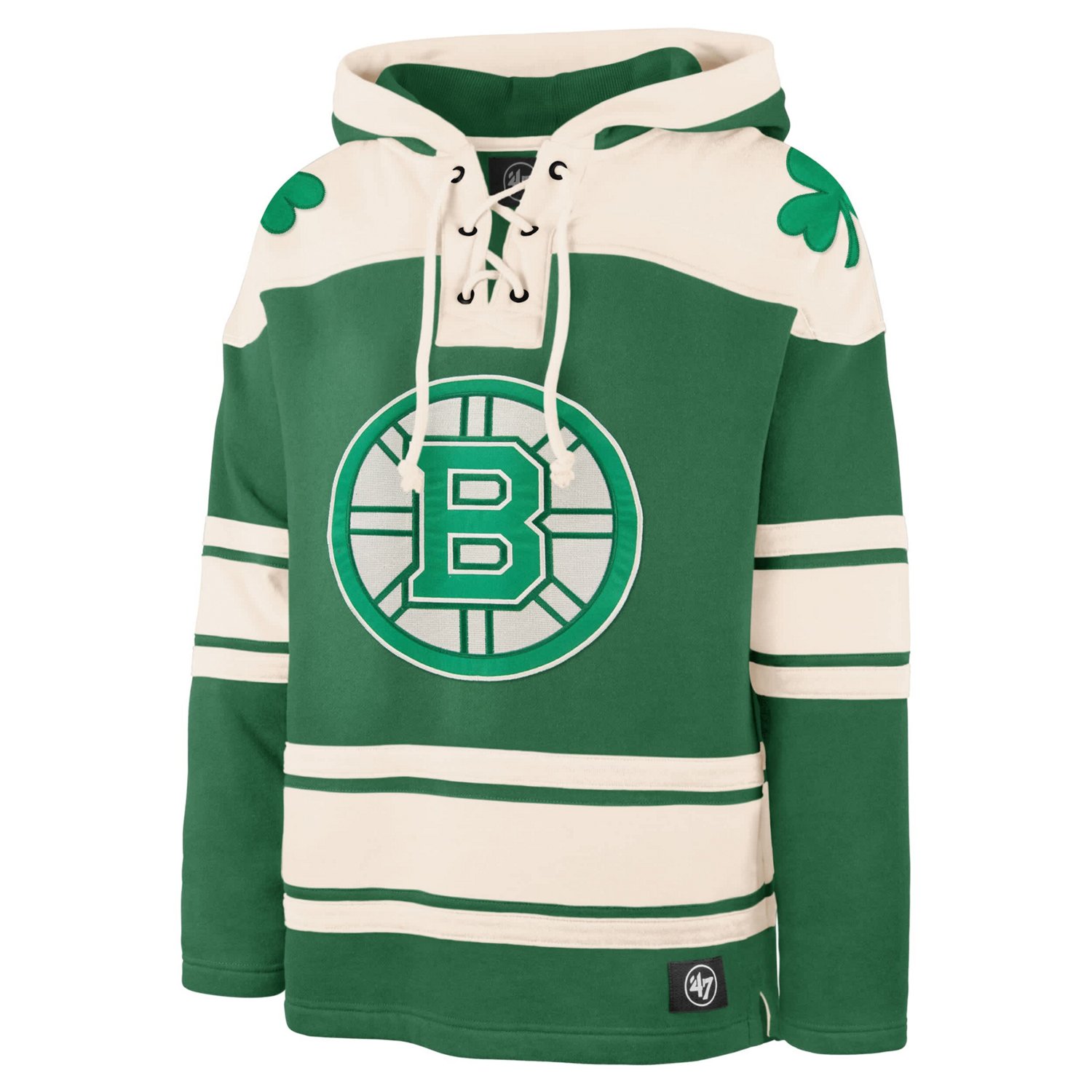 '47 David Pastrnak Kelly Boston Bruins St Patrick's Day Player Name  Number Lacer Pullover Hoodie - view number 2