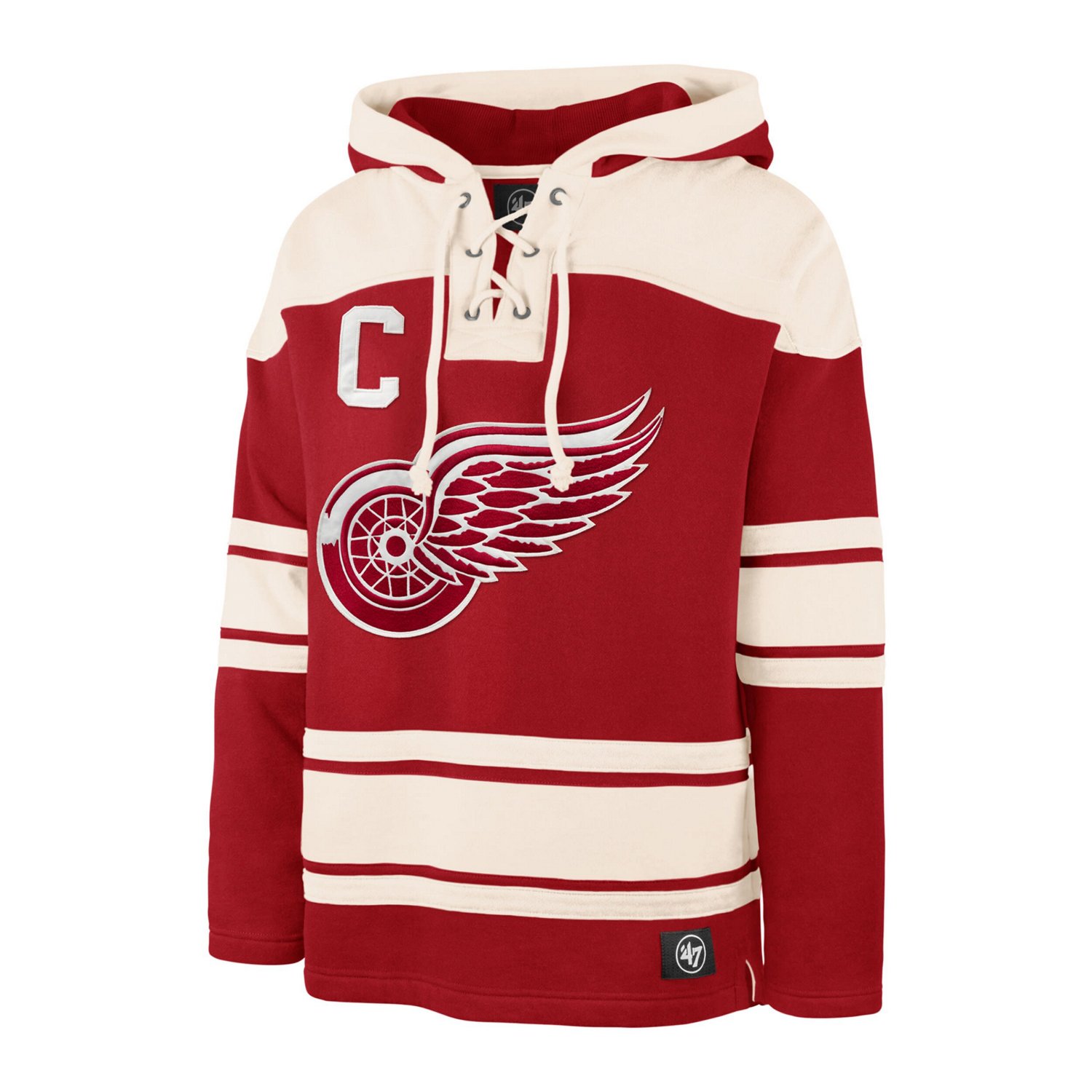 '47 Dylan Larkin Detroit Wings Captain Patch Player Name  Number Lacer Pullover Hoodie