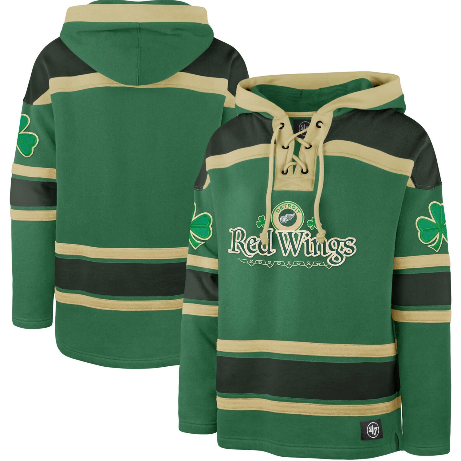 '47 Kelly Detroit Red Wings St Patrick's Day McLucky Superior Lacer Pullover Hoodie