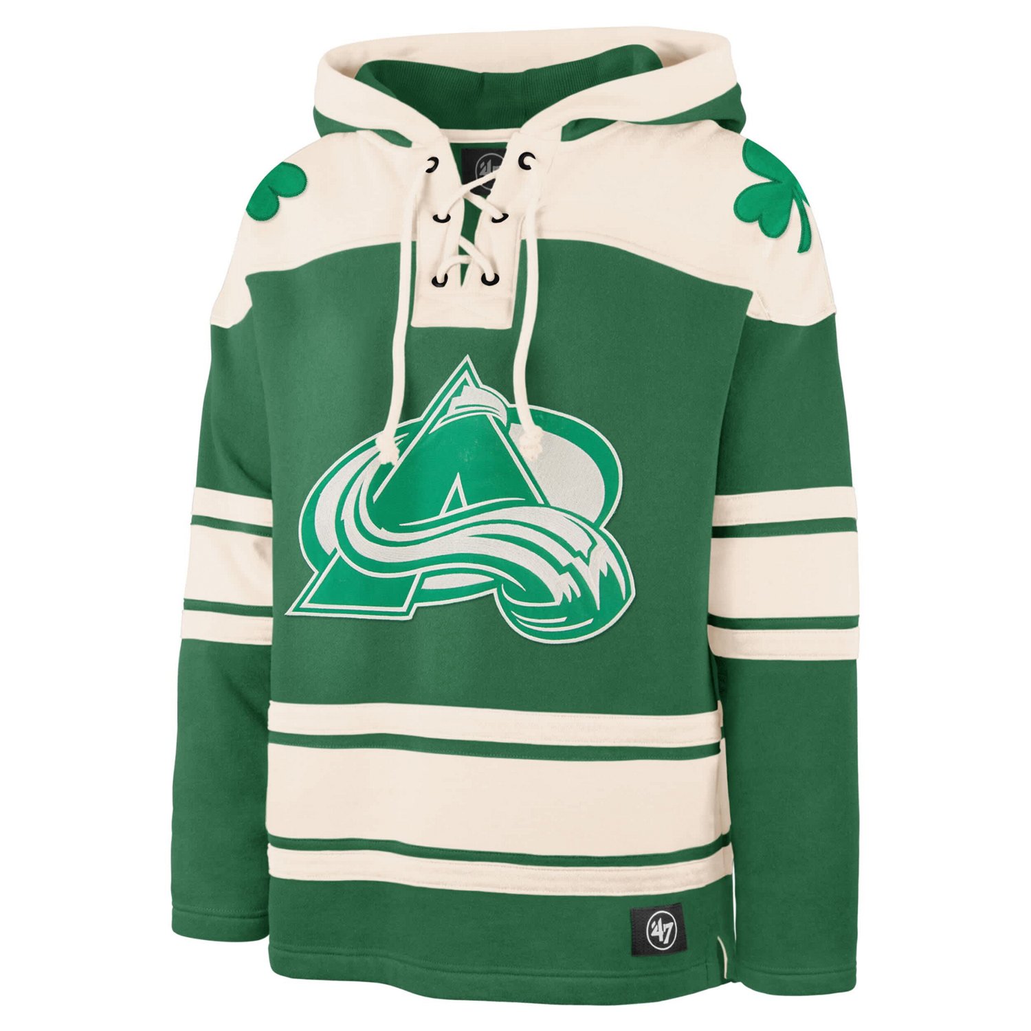'47 Nathan MacKinnon Kelly Colorado Avalanche St Patrick's Day Player Name  Number Lacer Pullover Hoodie - view number 2
