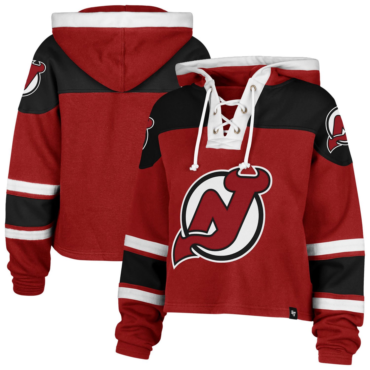 '47 New Jersey Devils Cropped Superior Lacer Pullover Hoodie                                                                     - view number 1