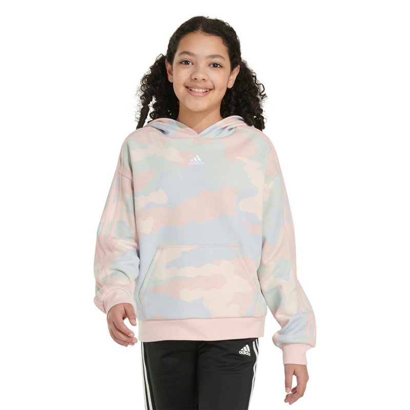 adidas Girls' Long Sleeve Printed Pullover Hoodie Pink, X-Large - Girl's Fleece at Academy Sports