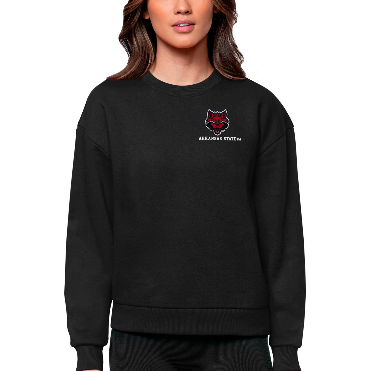 Antigua Arkansas State Red Wolves Logo Victory Crewneck Pullover Sweatshirt                                                      - view number 1