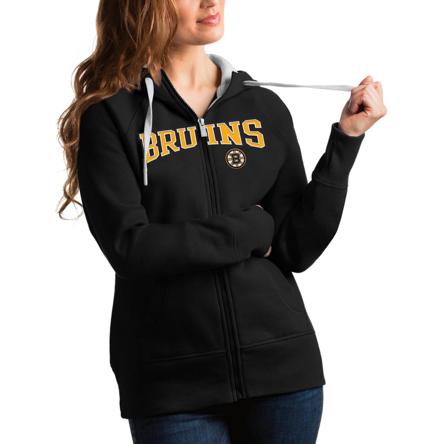 Antigua Boston Bruins Wordmark Victory Full-Zip Hoodie