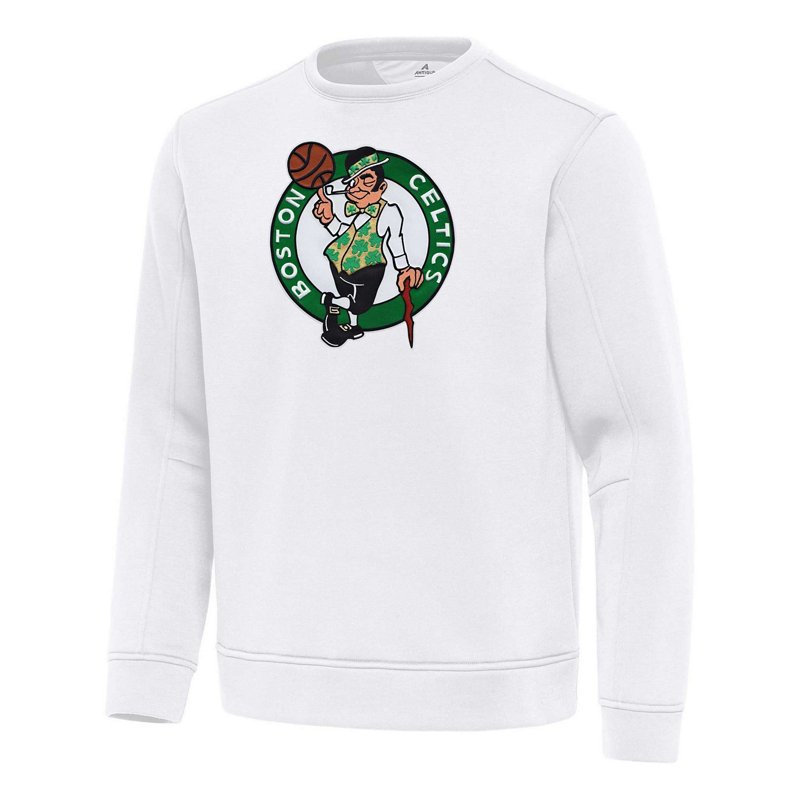 Men's Antigua  White Boston Celtics Relevant Pullover Sweatshirt