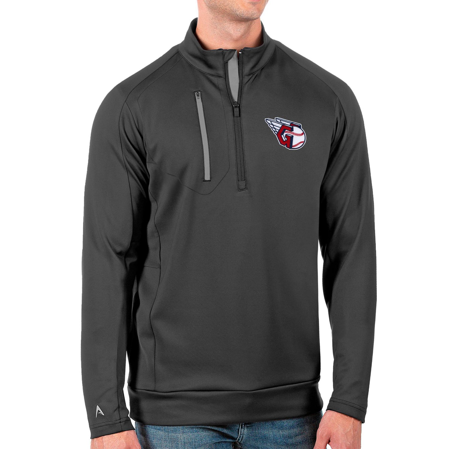 Antigua Charcoal Cleveland Guardians Generation Quarter-Zip Pullover Top