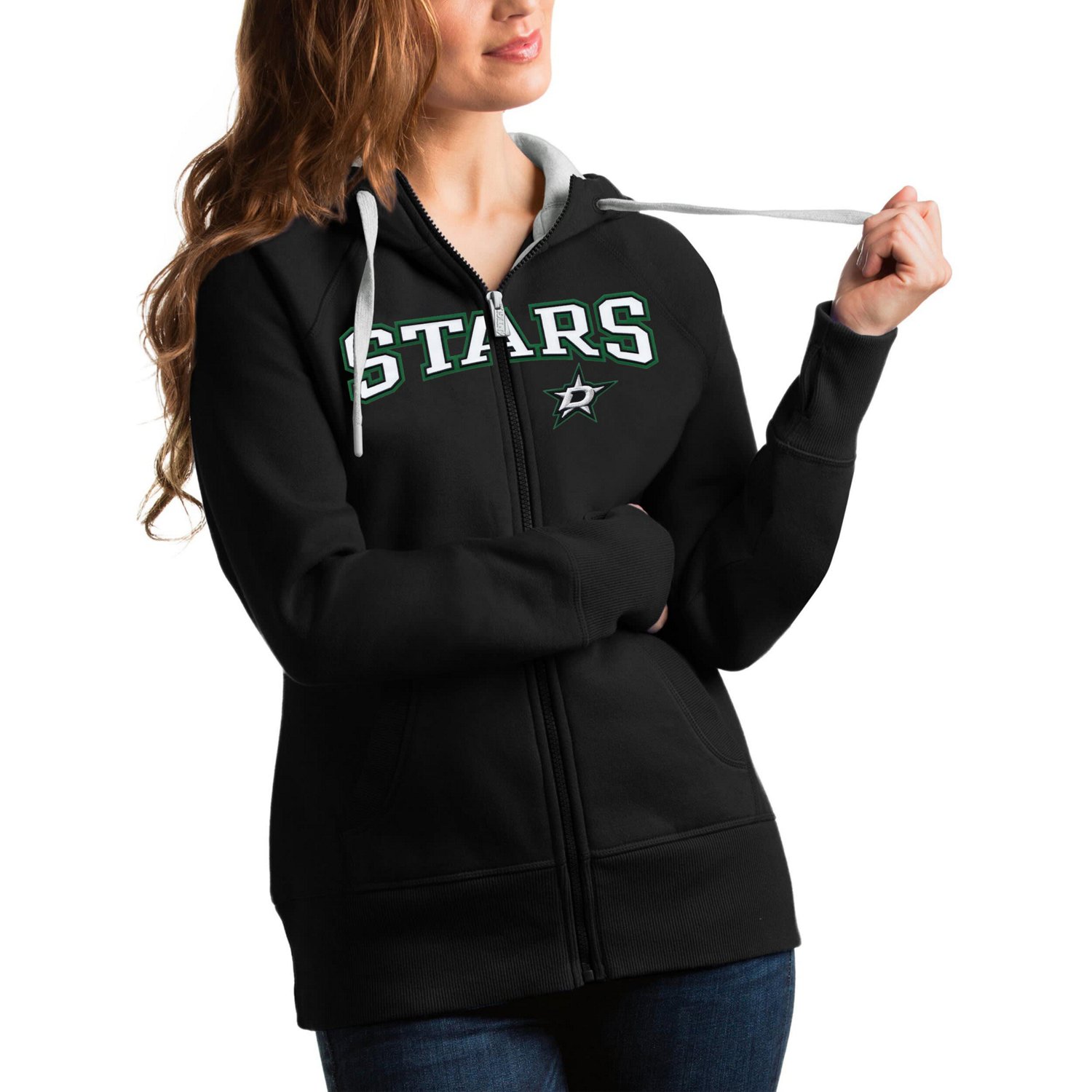 Antigua Dallas Stars Wordmark Victory Full-Zip Hoodie