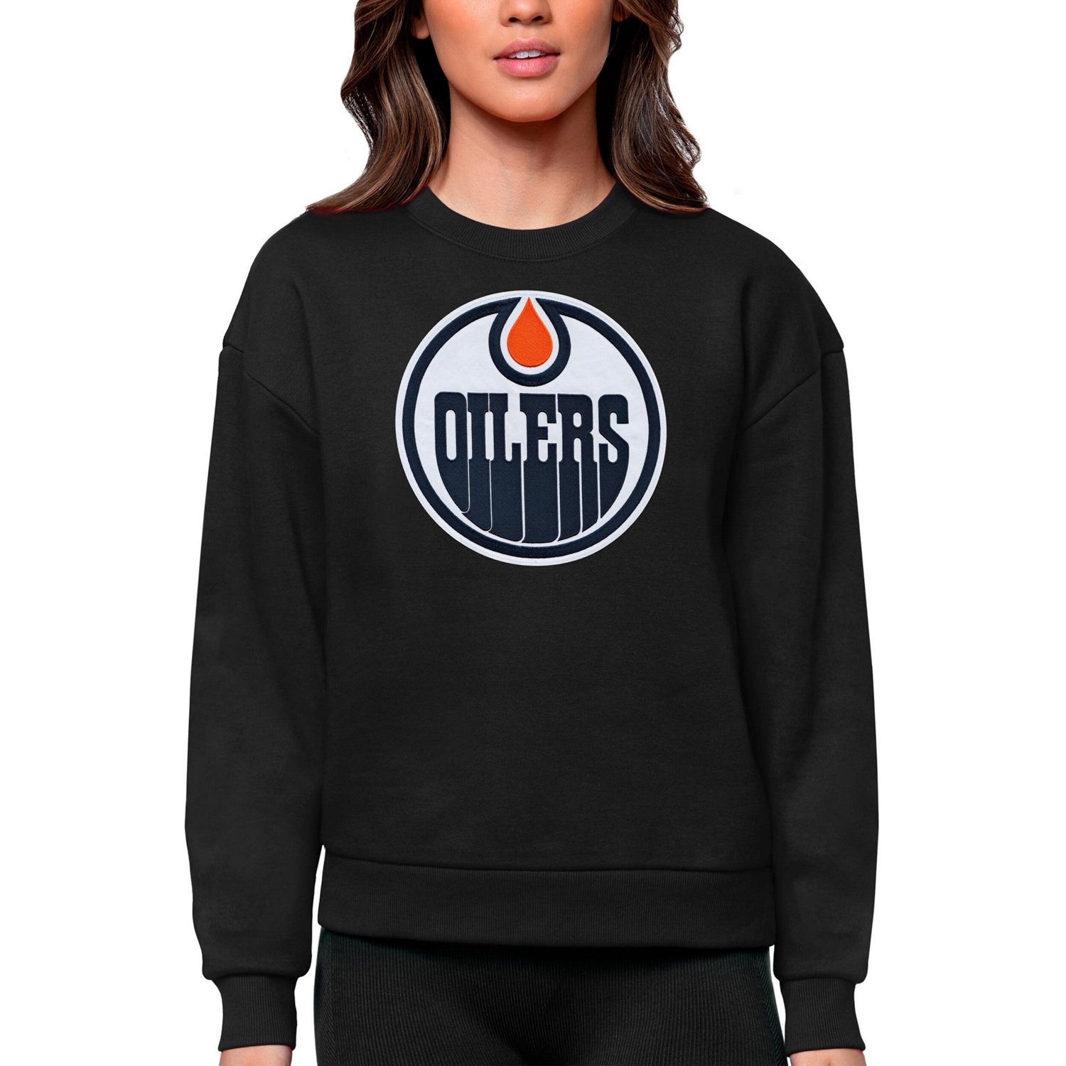 Antigua Edmonton Oilers Primary Logo Team Logo Victory Crewneck Pullover Sweatshirt