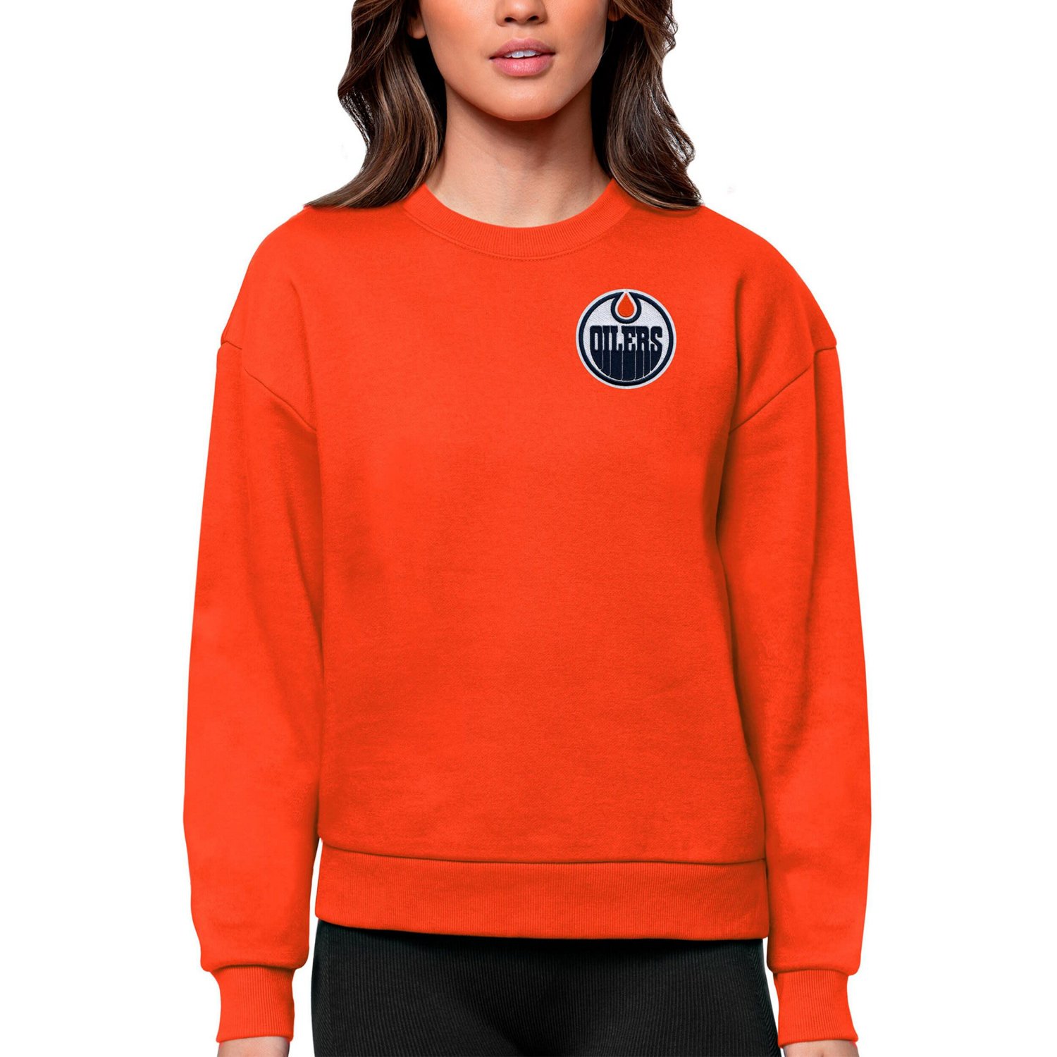 Antigua Edmonton Oilers Primary Logo Victory Crewneck Pullover Sweatshirt