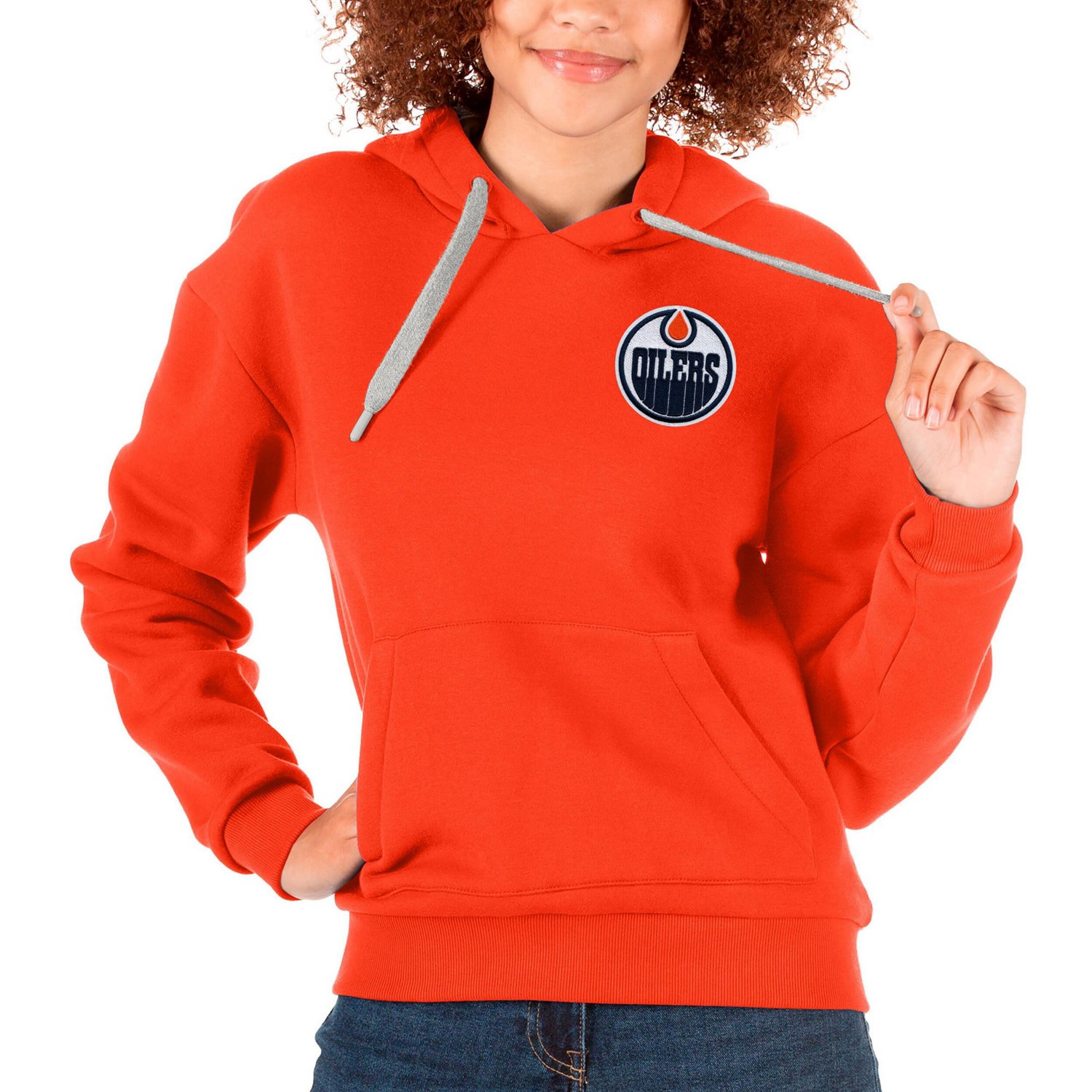 Antigua Edmonton Oilers Primary Logo Victory Pullover Hoodie