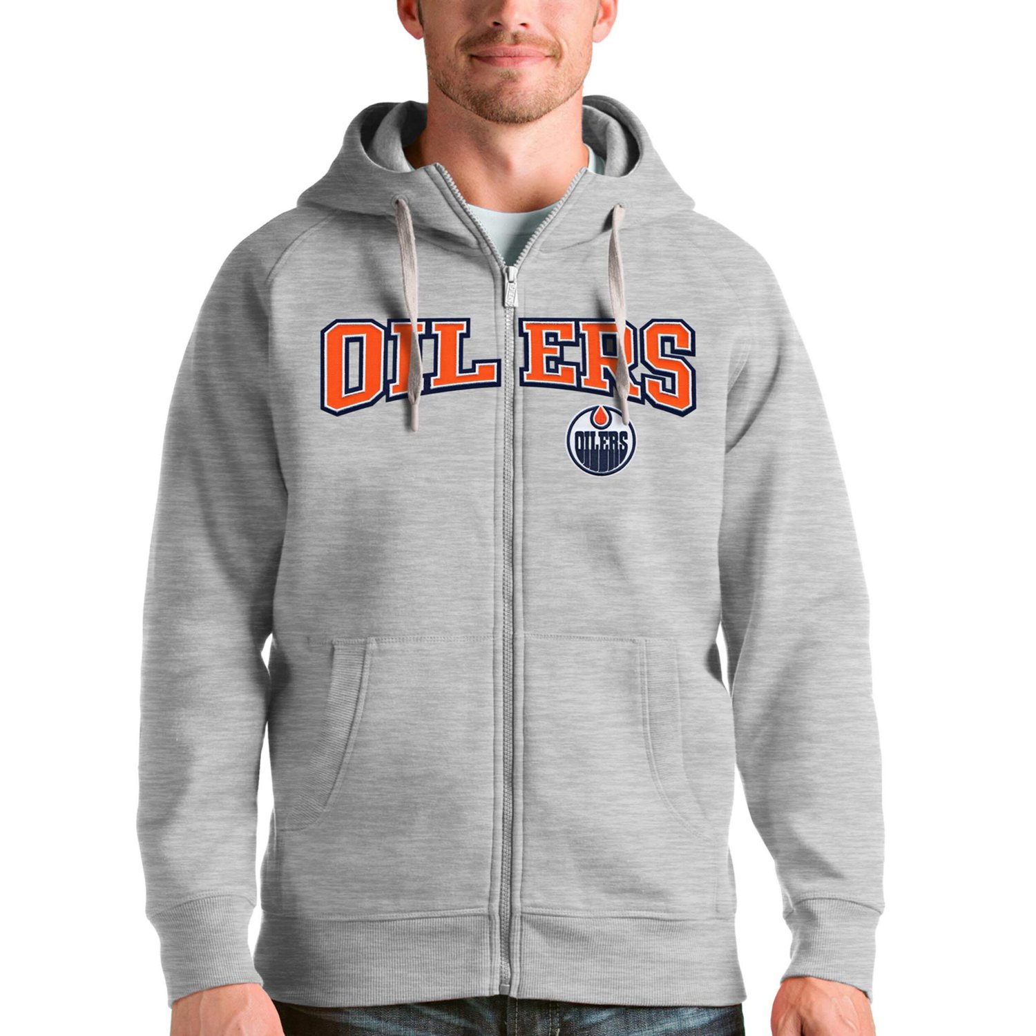 Antigua Edmonton Oilers Wordmark Victory Full-Zip Hoodie