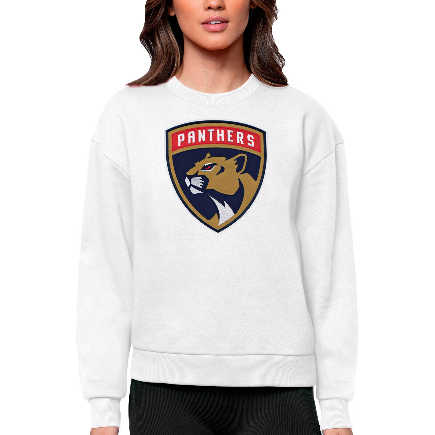Antigua Florida Panthers Primary Logo Team Logo Victory Crewneck Pullover Sweatshirt