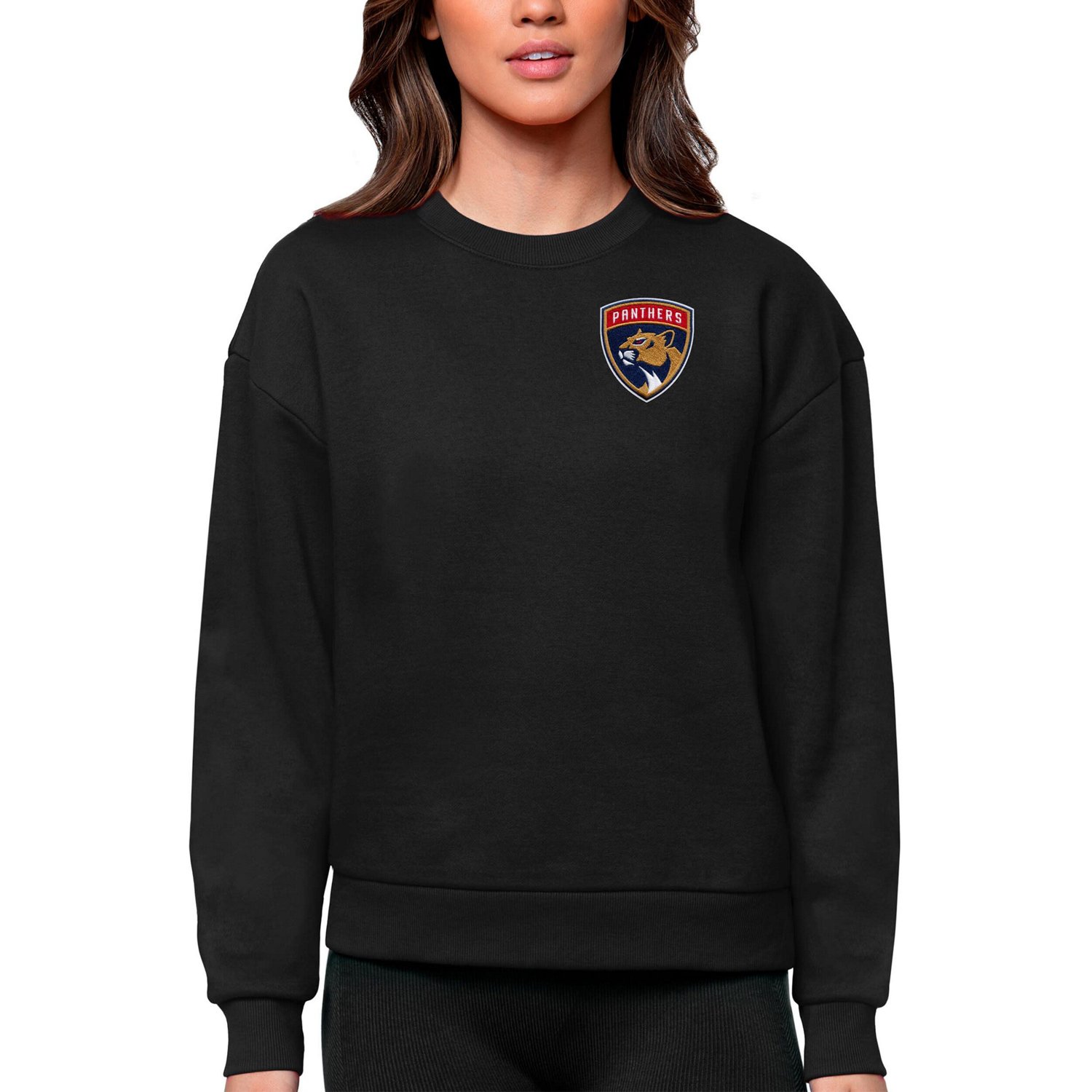 Antigua Florida Panthers Primary Logo Victory Crewneck Pullover Sweatshirt
