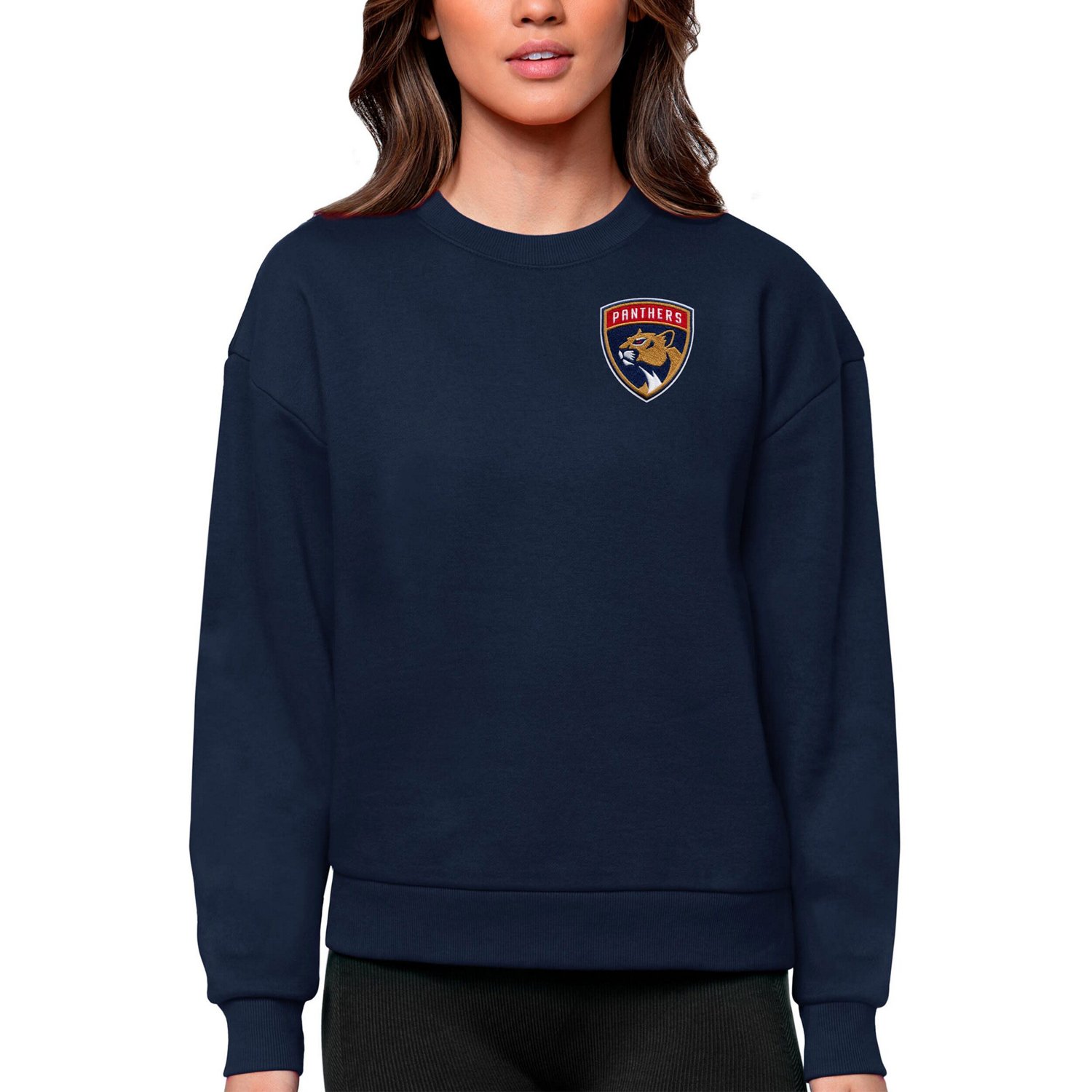 Antigua Florida Panthers Primary Logo Victory Crewneck Pullover Sweatshirt                                                       - view number 1