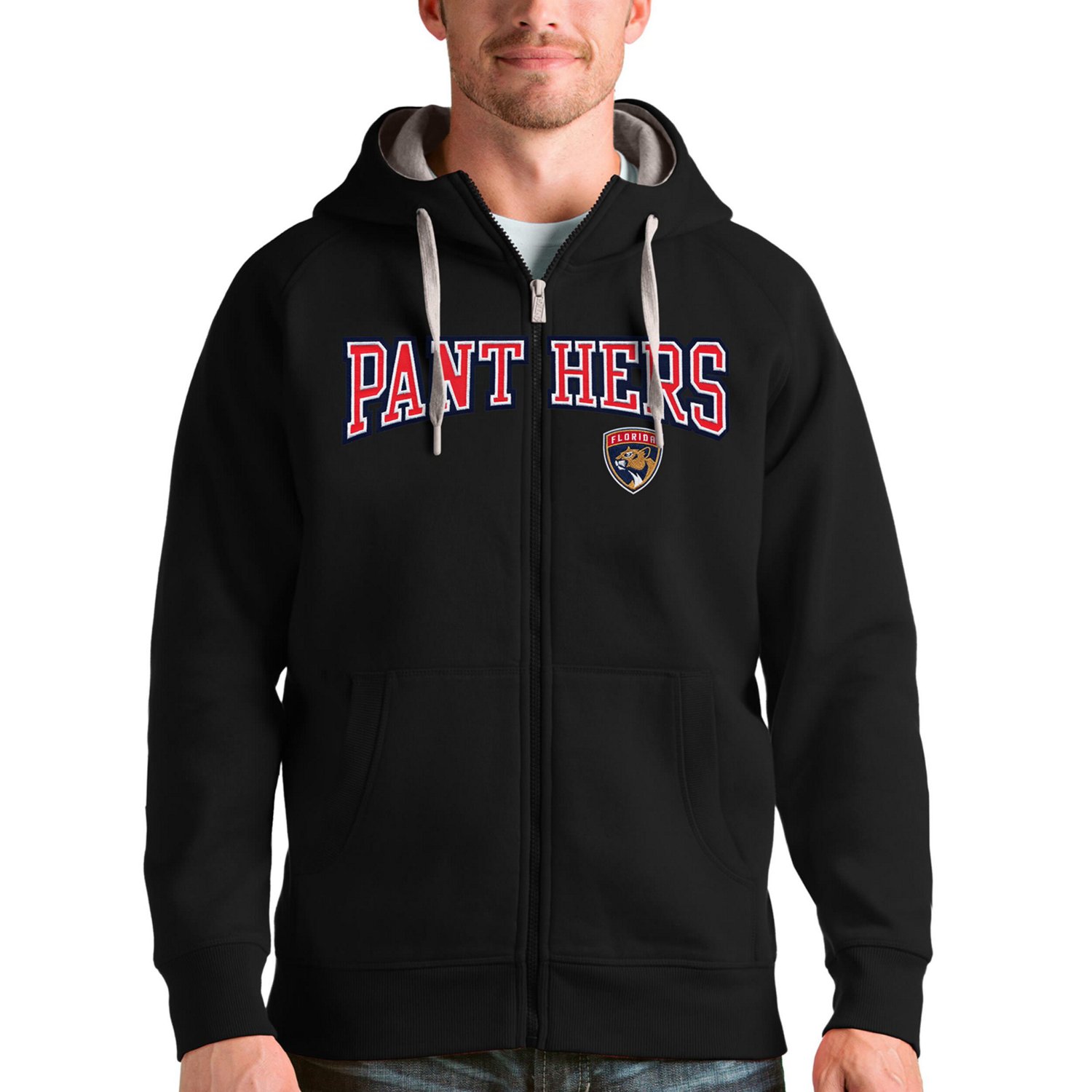 Antigua Florida Panthers Wordmark Victory Full-Zip Hoodie
