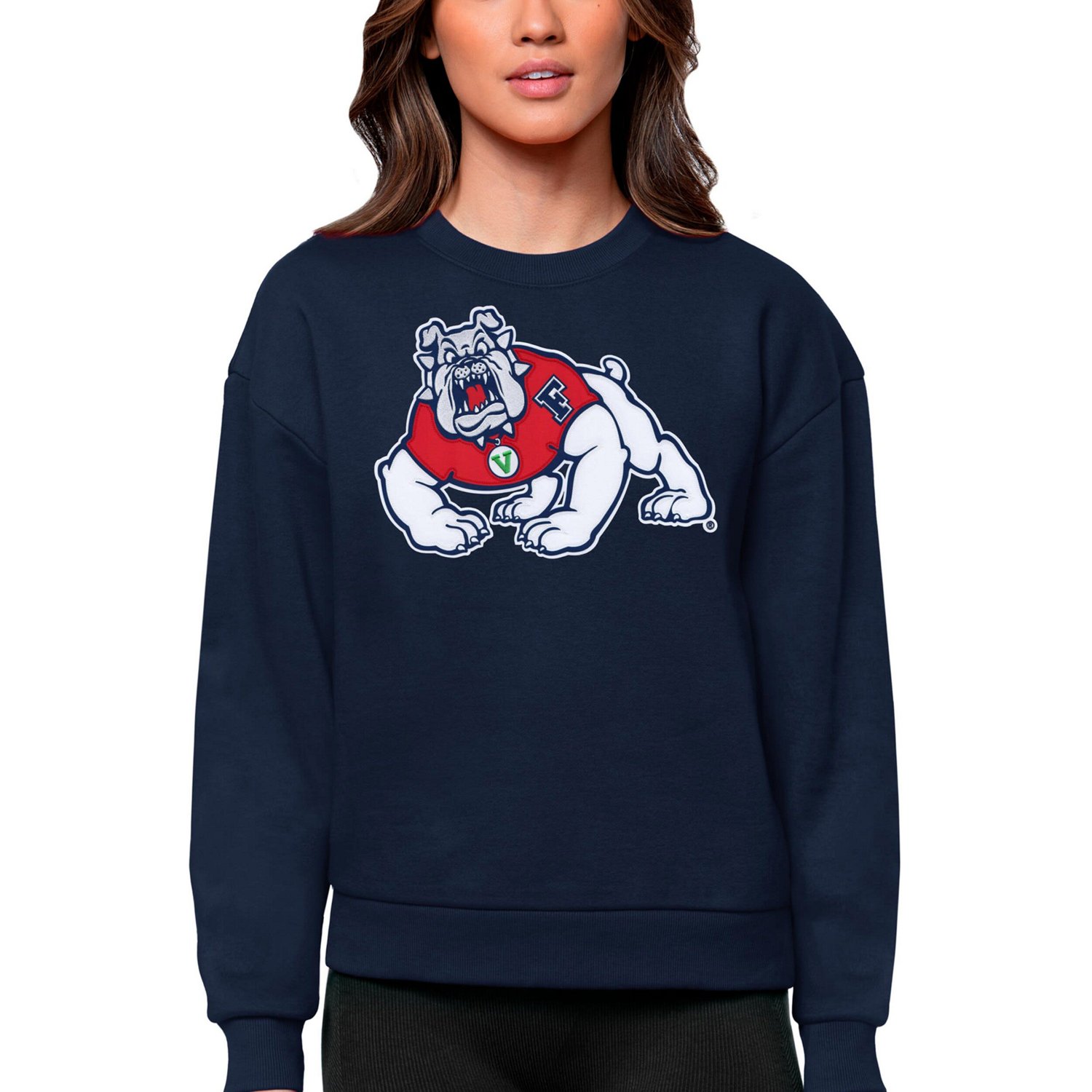 Antigua Fresno State Bulldogs Victory Crewneck Pullover Sweatshirt                                                               - view number 1