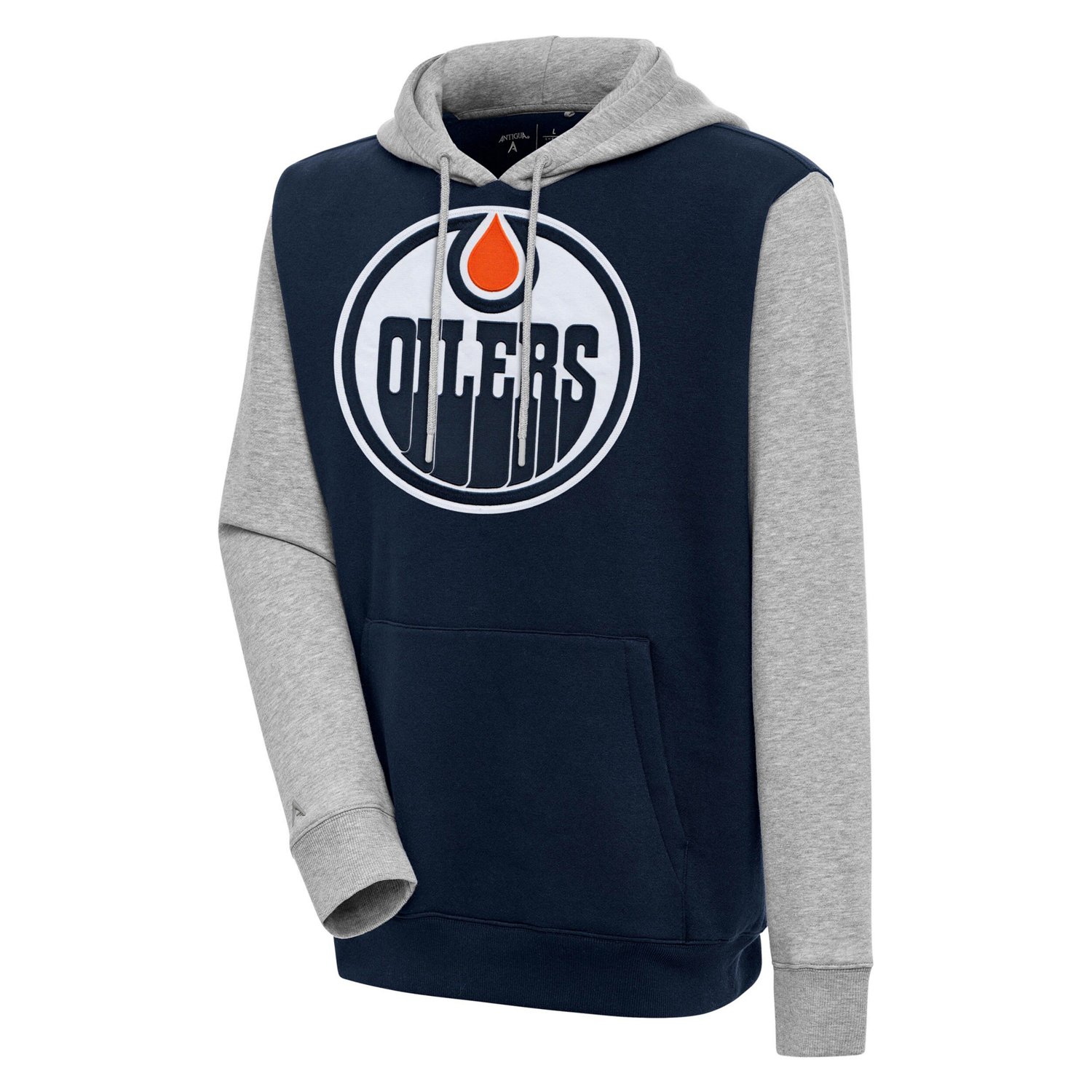 Antigua /Heather Gray Edmonton Oilers Victory Colorblock Pullover Hoodie                                                         - view number 1